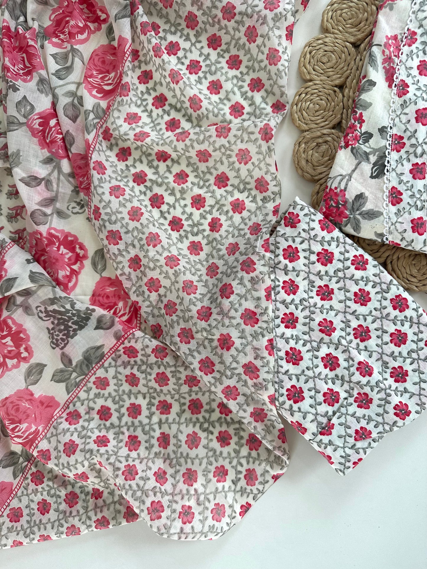 K138 - Cotton printed straight Kurti with pants and dupatta