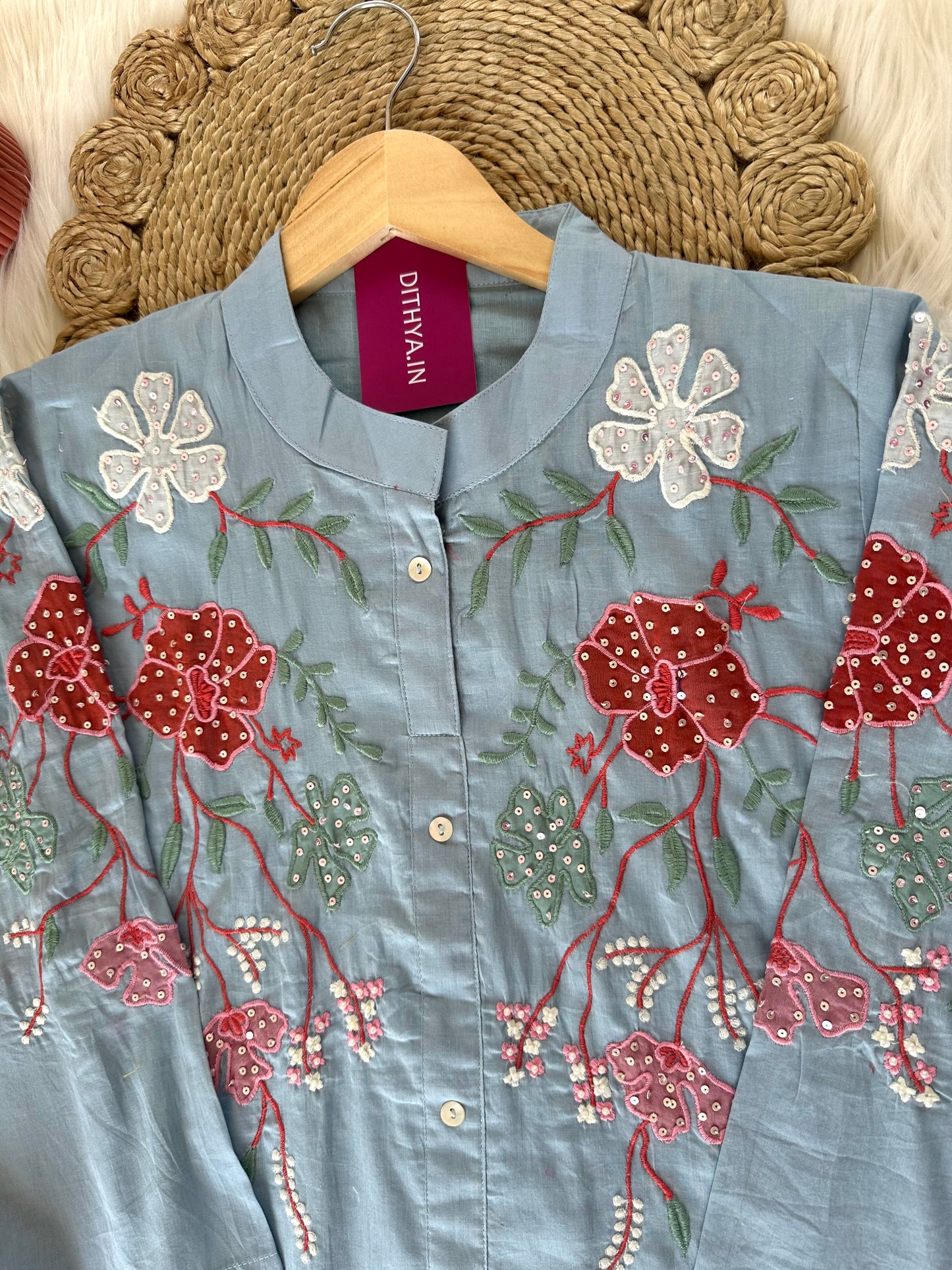 K437 - Cotton embroidered coord set in 2 colours