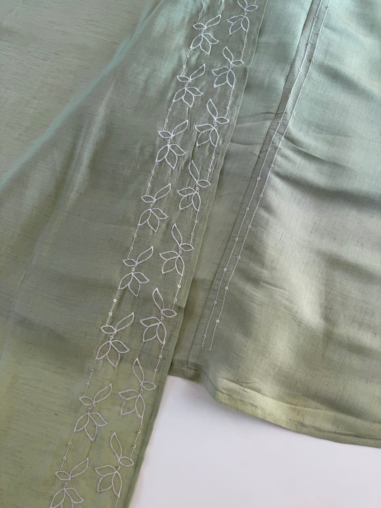 K361 - Muslin cotton embroidered Aline Kurti with pants and dupatta