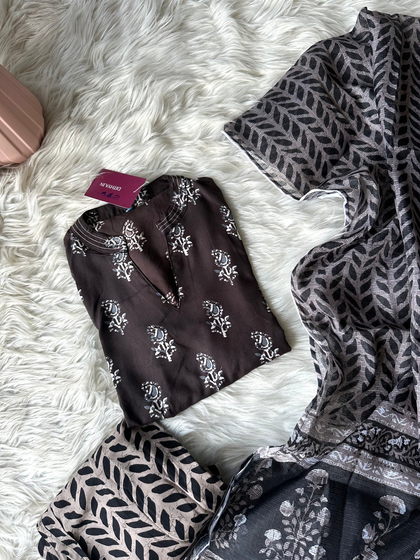 K259 - Cotton printed straight Kurti with pants and dupatta