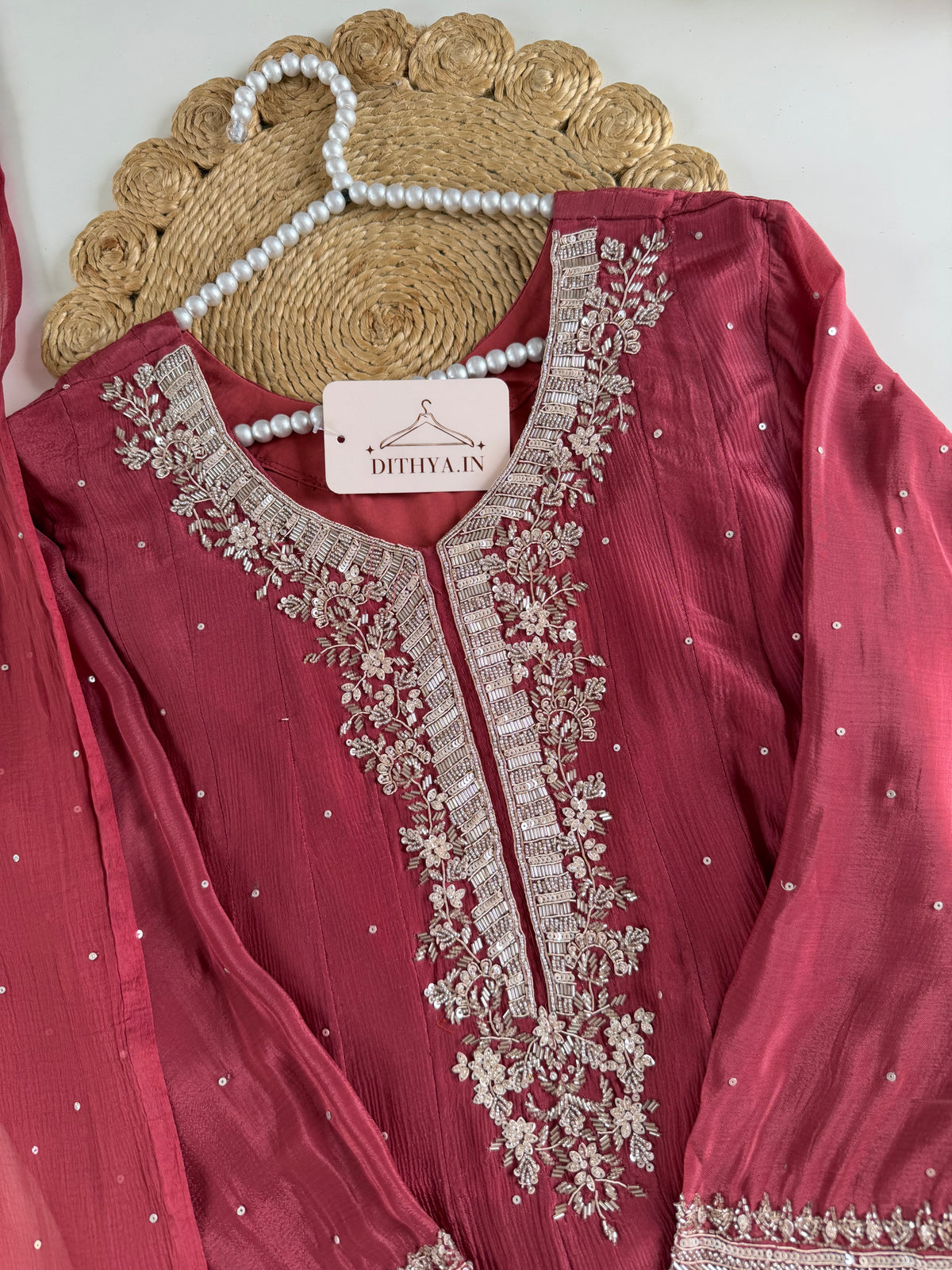 K481 - Pure Chinnon handwork Anarkali with pants and dupatta