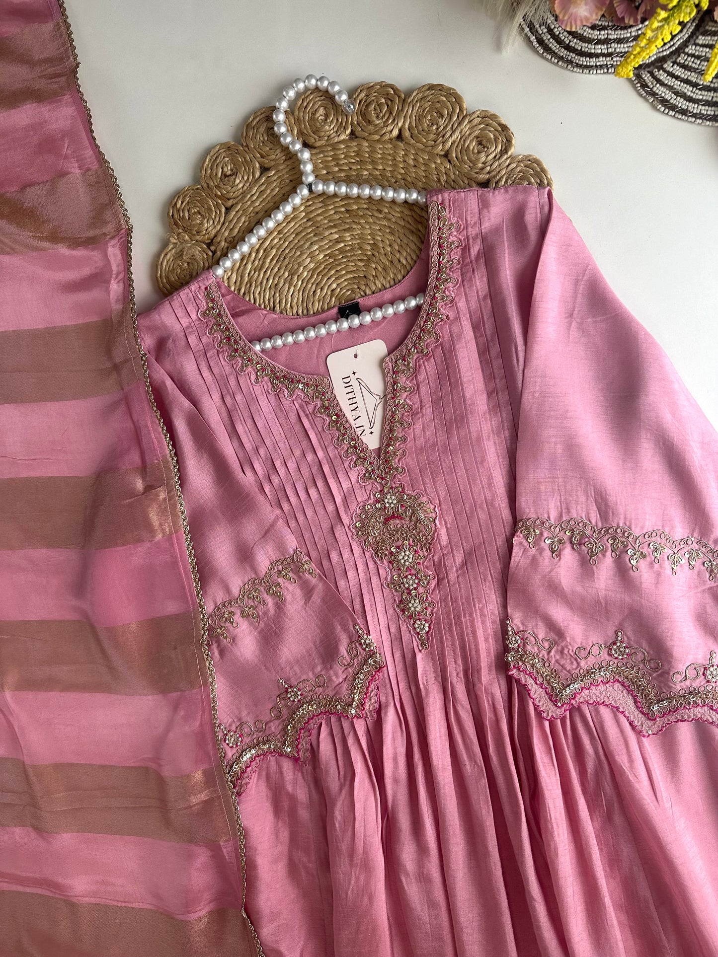 K274 - Russian silk zari work Anarkali with pants and dupatta
