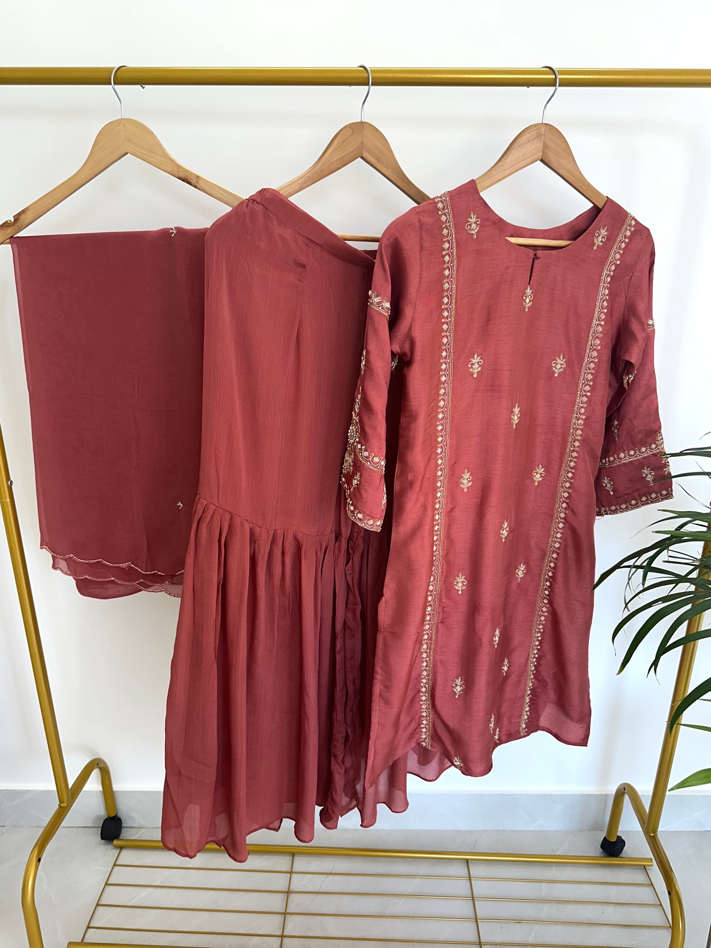 K358 - Russian silk handwork Short Kurti with sharara and dupatta