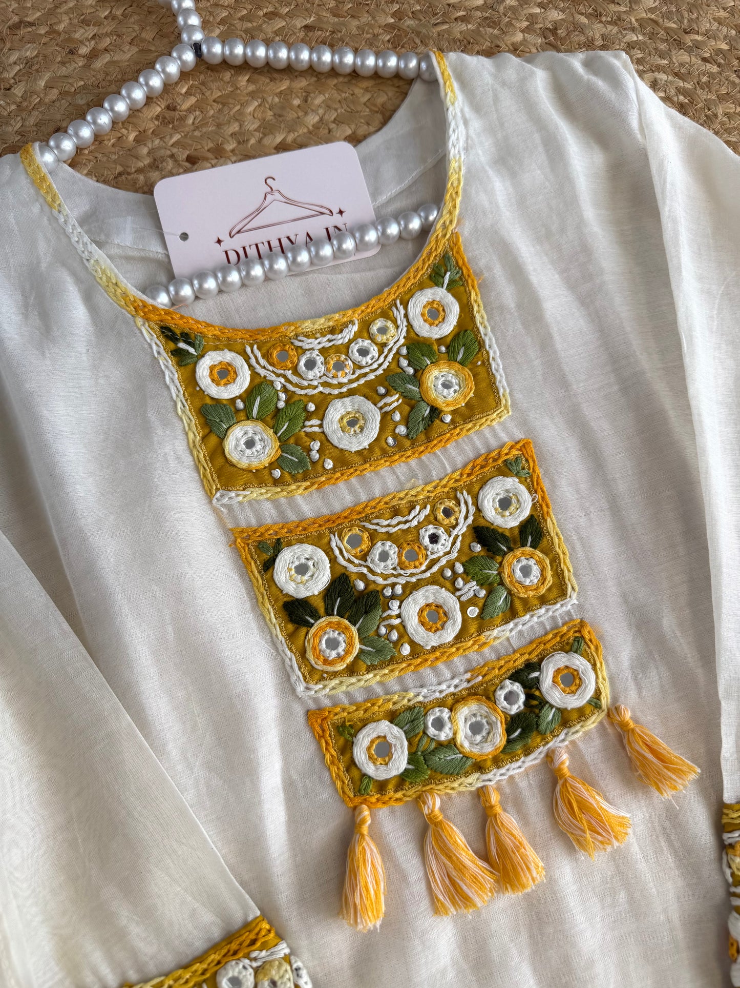 K504 - Mul chanderi embroidered straight Kurti with pants and dupatta
