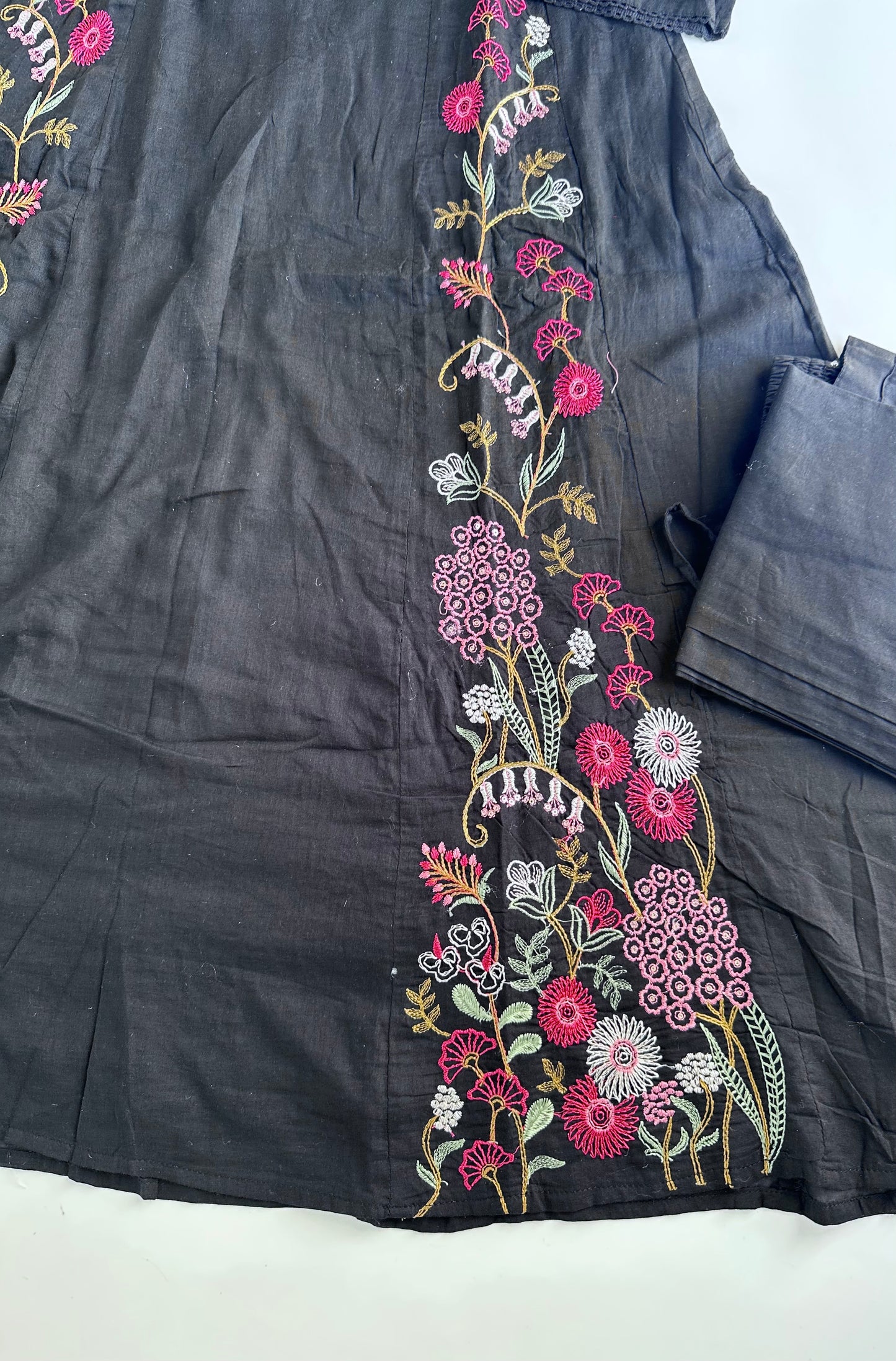 K303 - Mul cotton embroidered Anarkali with pants and dupatta in 2 colours