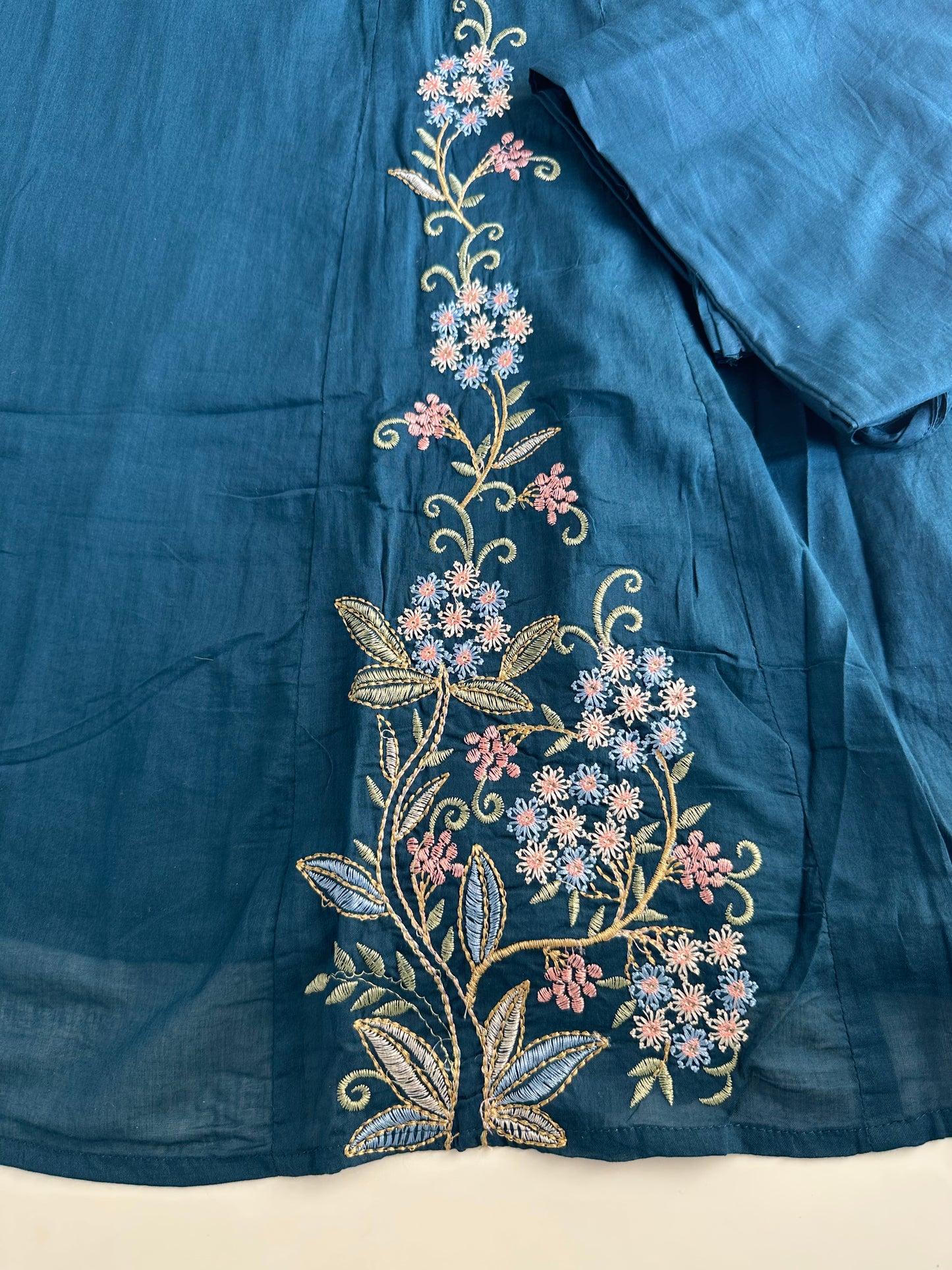 K303 - Mul cotton embroidered Anarkali with pants and dupatta in 2 colours