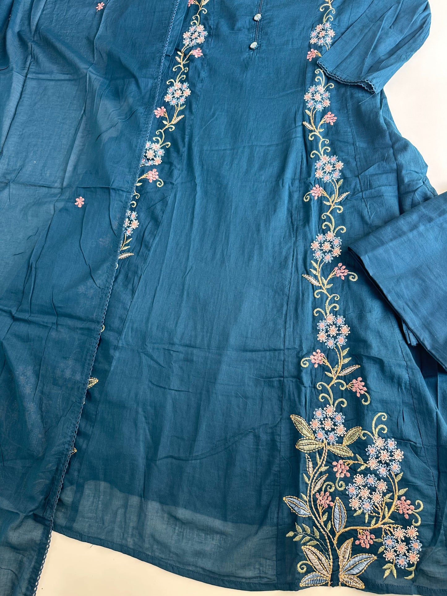 K303 - Mul cotton embroidered Anarkali with pants and dupatta in 2 colours
