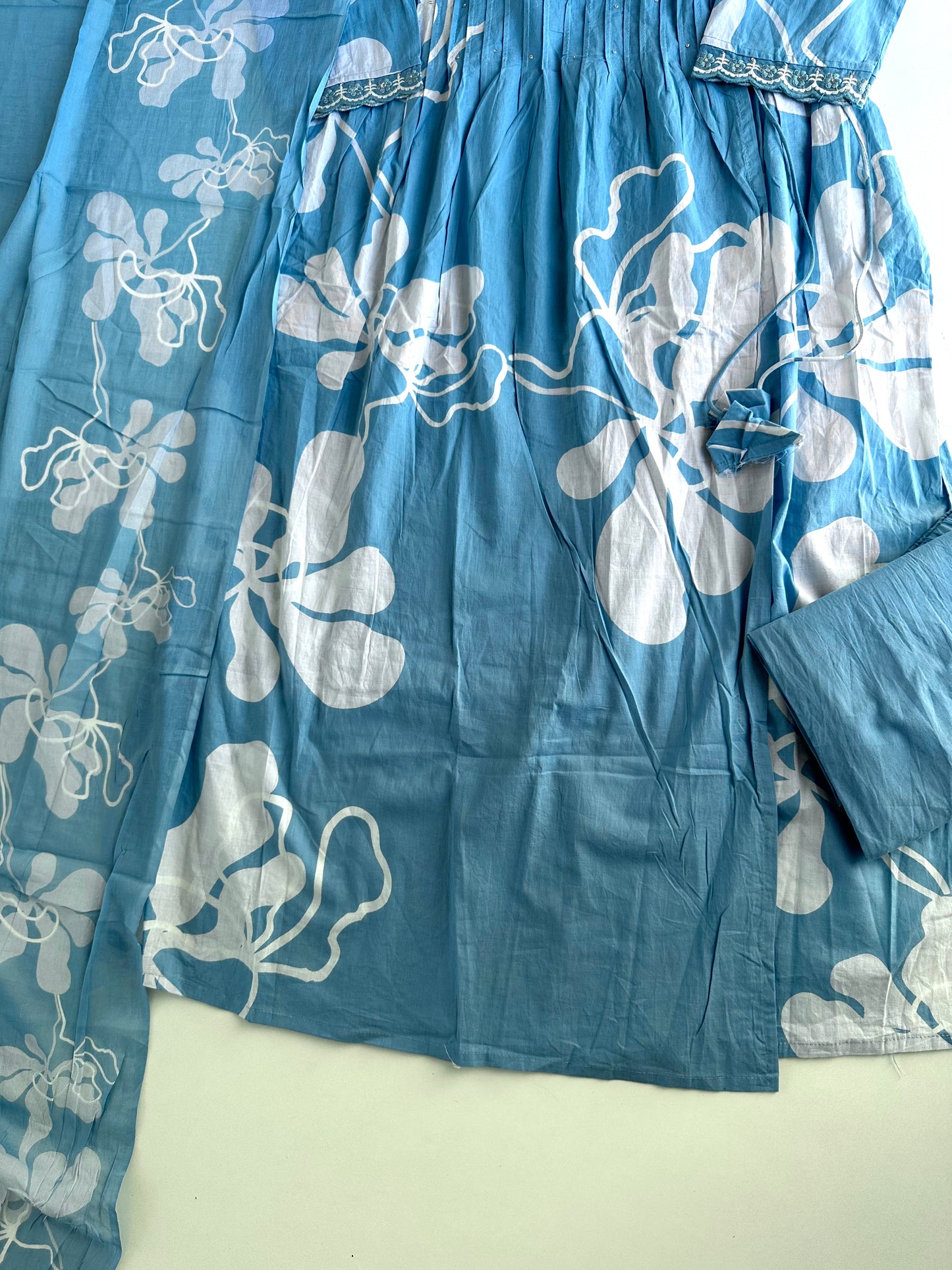 K395 - Mul cotton Anarkali with pants and dupatta