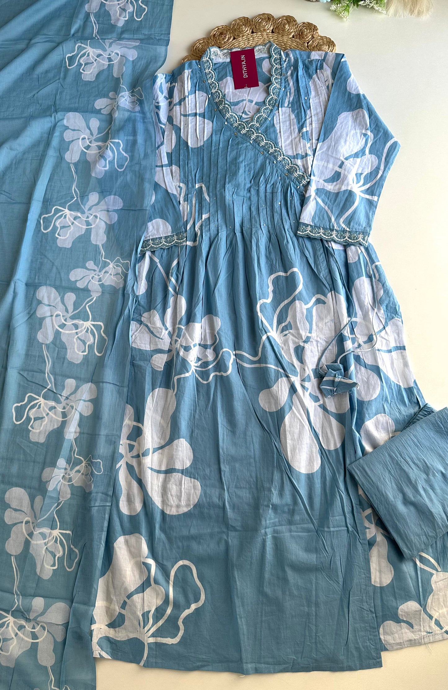 K395 - Mul cotton Anarkali with pants and dupatta