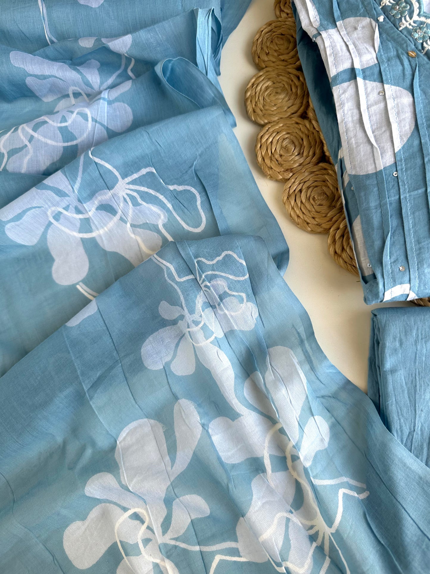 K395 - Mul cotton Anarkali with pants and dupatta