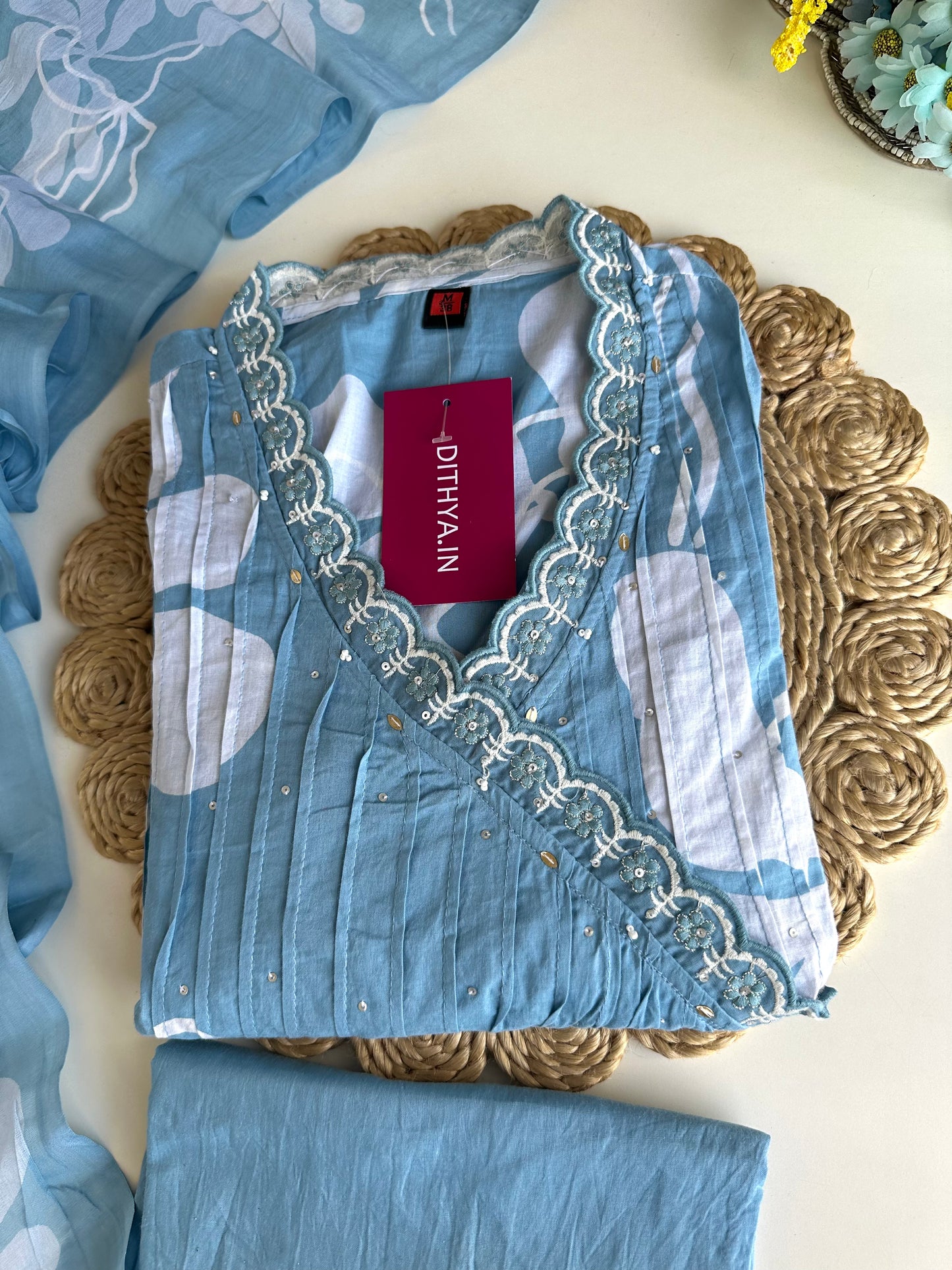 K395 - Mul cotton Anarkali with pants and dupatta