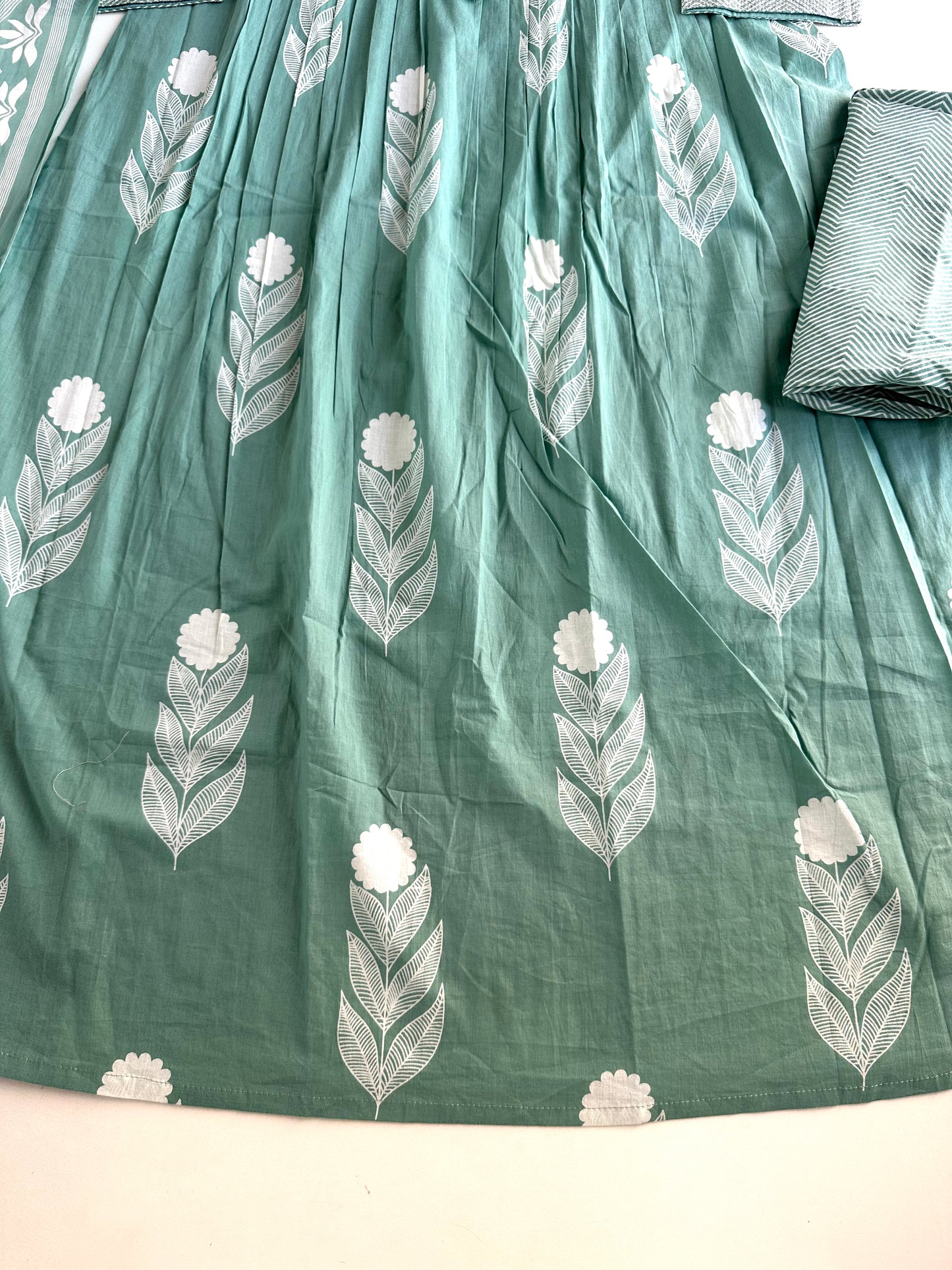 K273 - Mul cotton pleated Anarkali with pants and dupatta