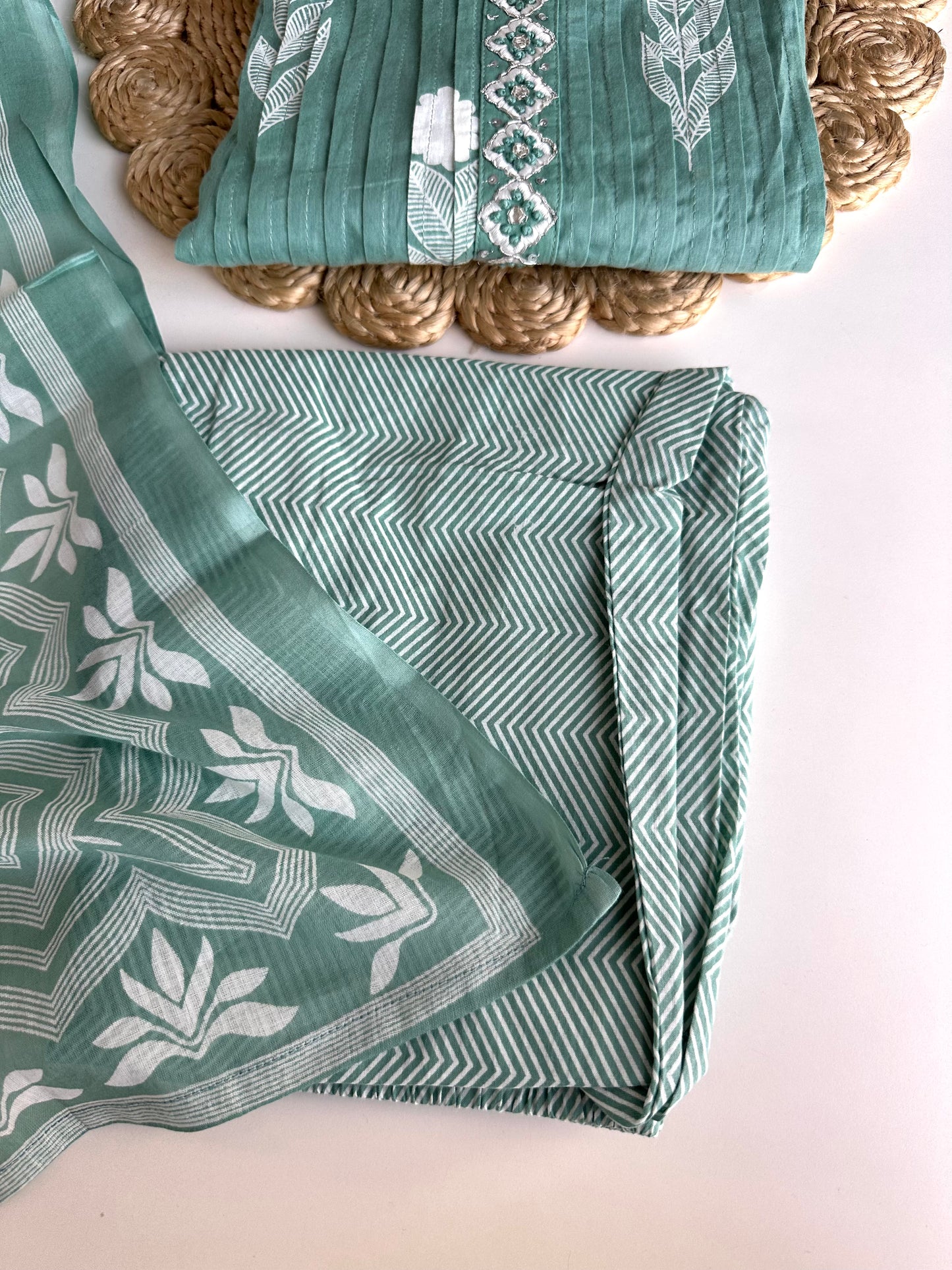 K273 - Mul cotton pleated Anarkali with pants and dupatta