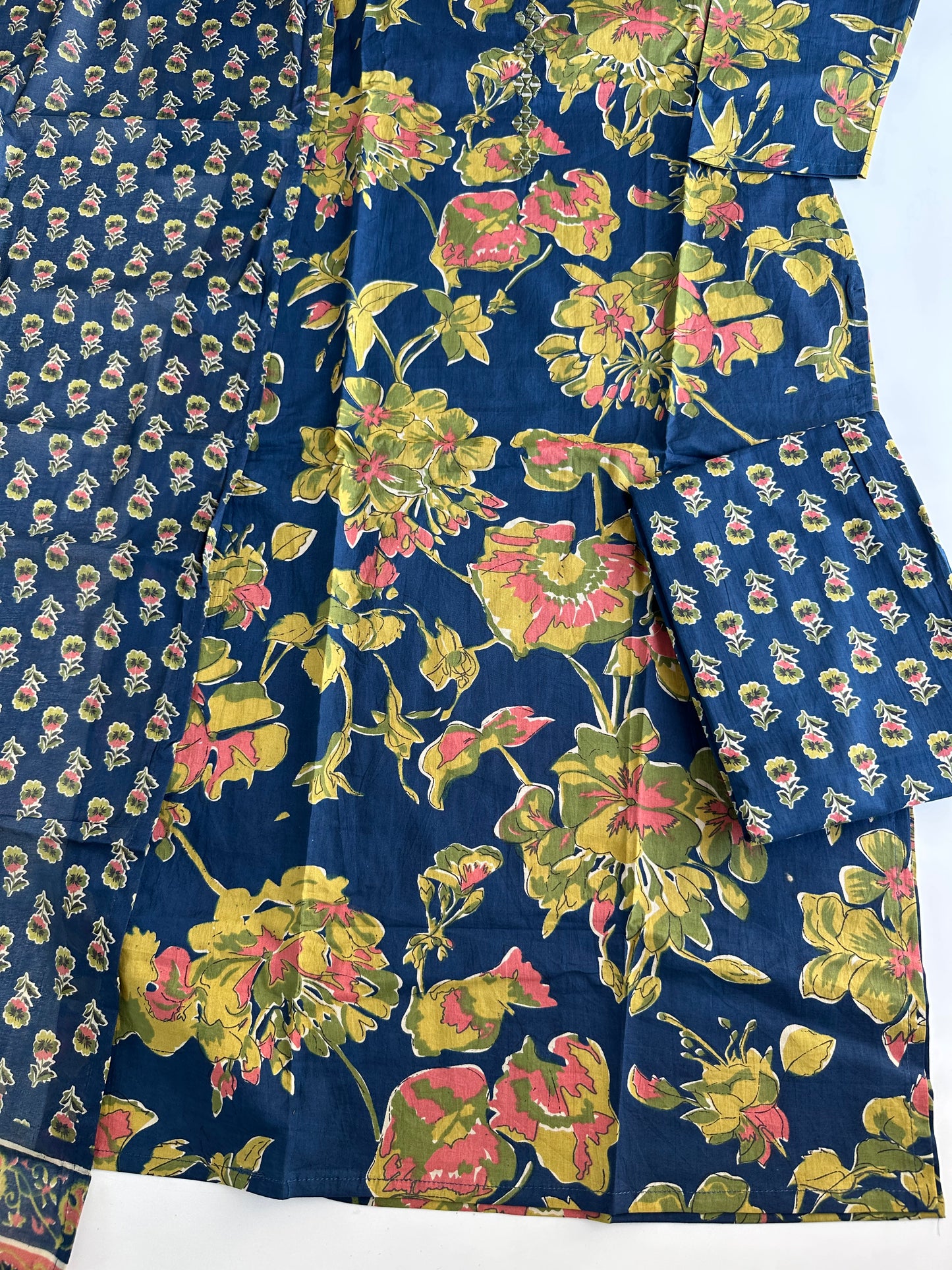 K071 - Cotton floral straight Kurti with pants and dupatta in 4 colours