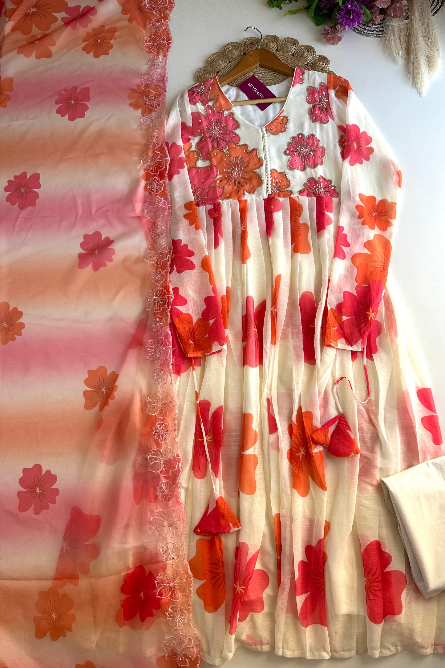 K204 - Georgette Floral Anarkali with pants and dupatta