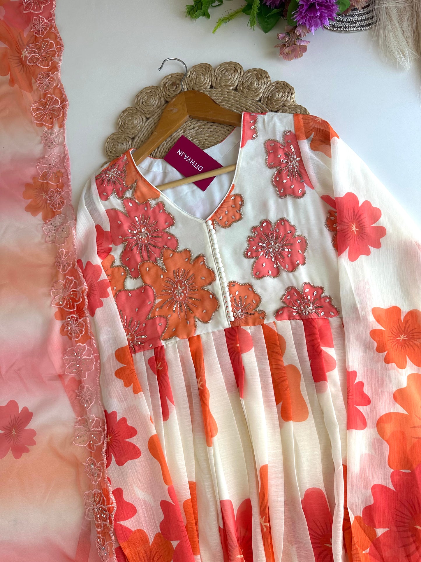 K204 - Georgette Floral Anarkali with pants and dupatta