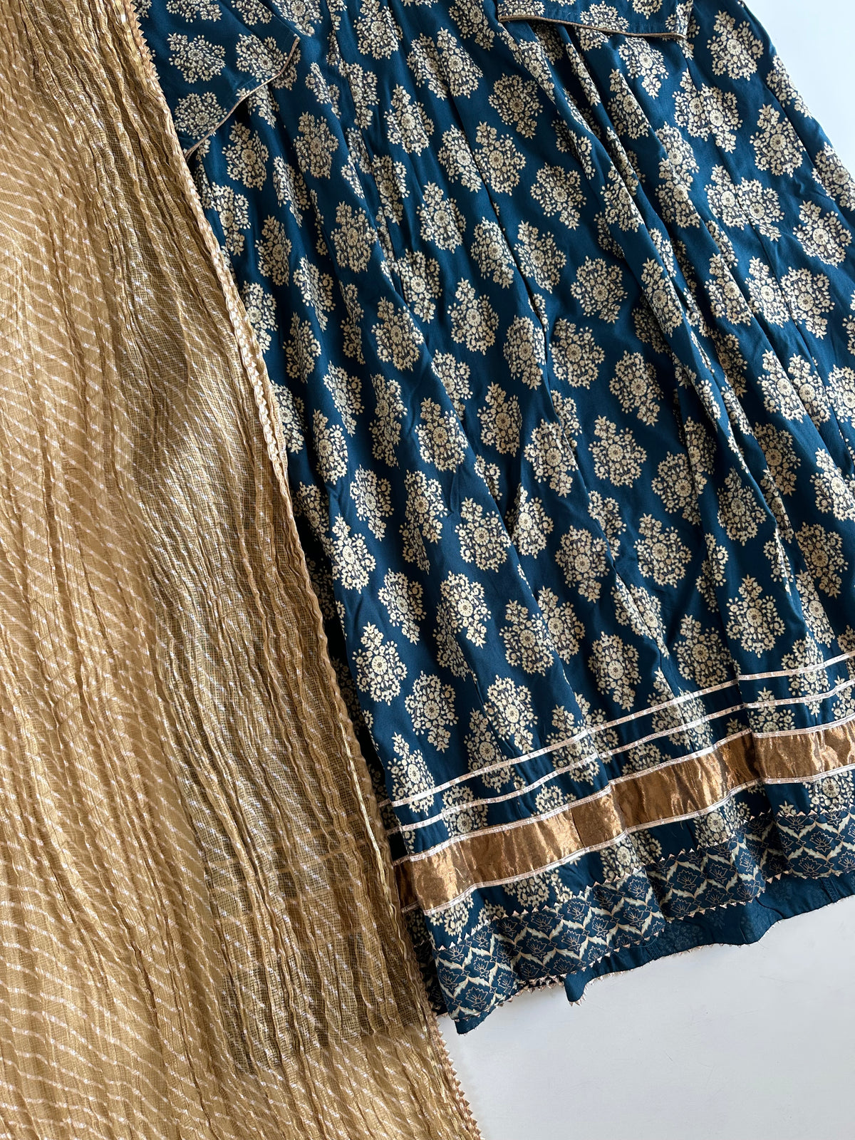 D755-Cotton Anarkali with pants and dupatta