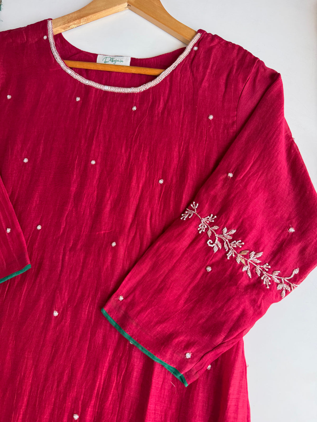 K623 - Pure Banarasi Mul chanderi handwork aline Kurti with pants and dupatta