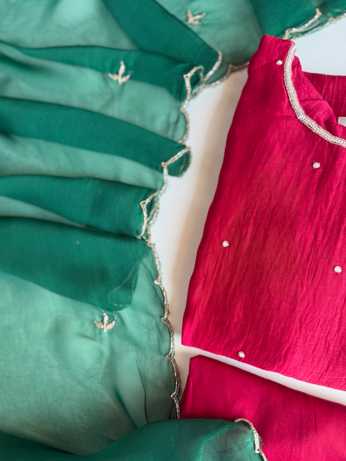 K623 - Pure Banarasi Mul chanderi handwork aline Kurti with pants and dupatta