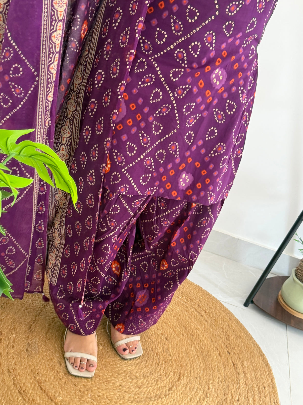 K366 - Mul cotton bandhini farshi salwar with pants and dupatta