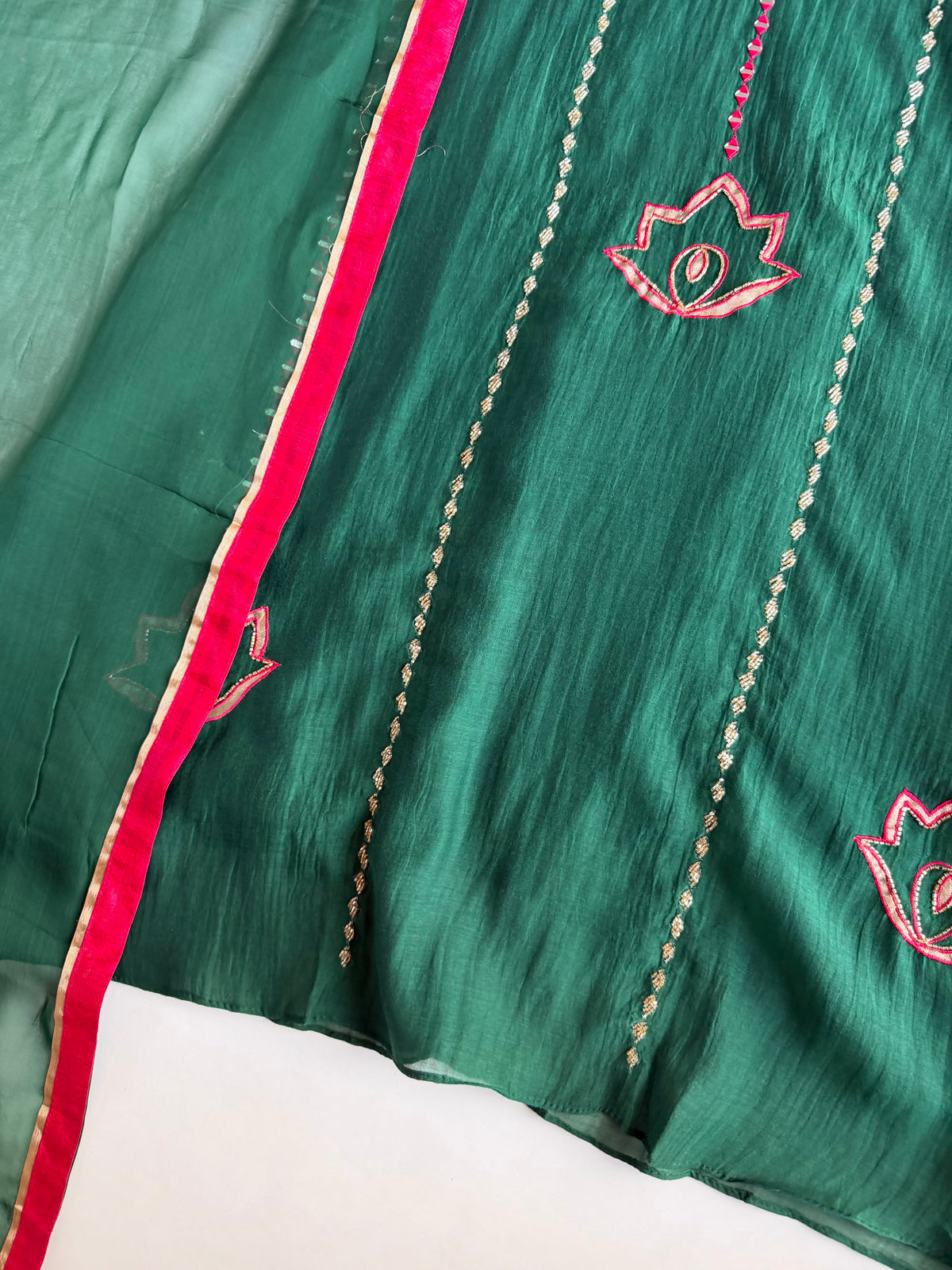 Pure Mul chanderi handwork Aline Kurti with pants and dupatta - view 7