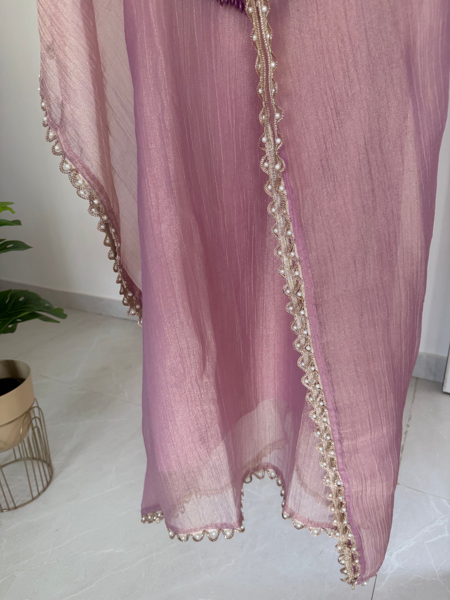K583 - Crush tissue silk handwork kaftan with pants