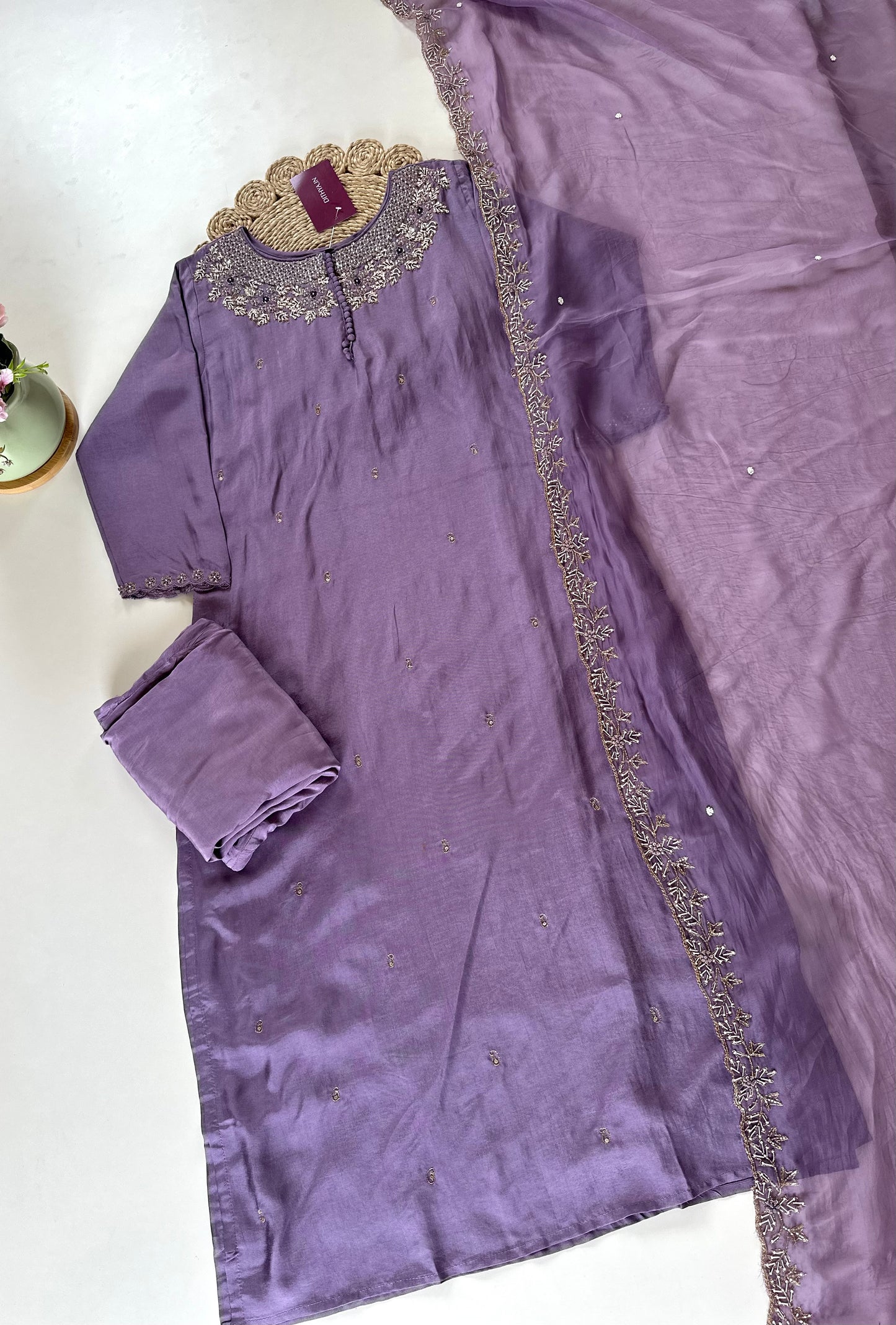 K180 - Muslin silk kurti with pants and dupatta in 4 colours .