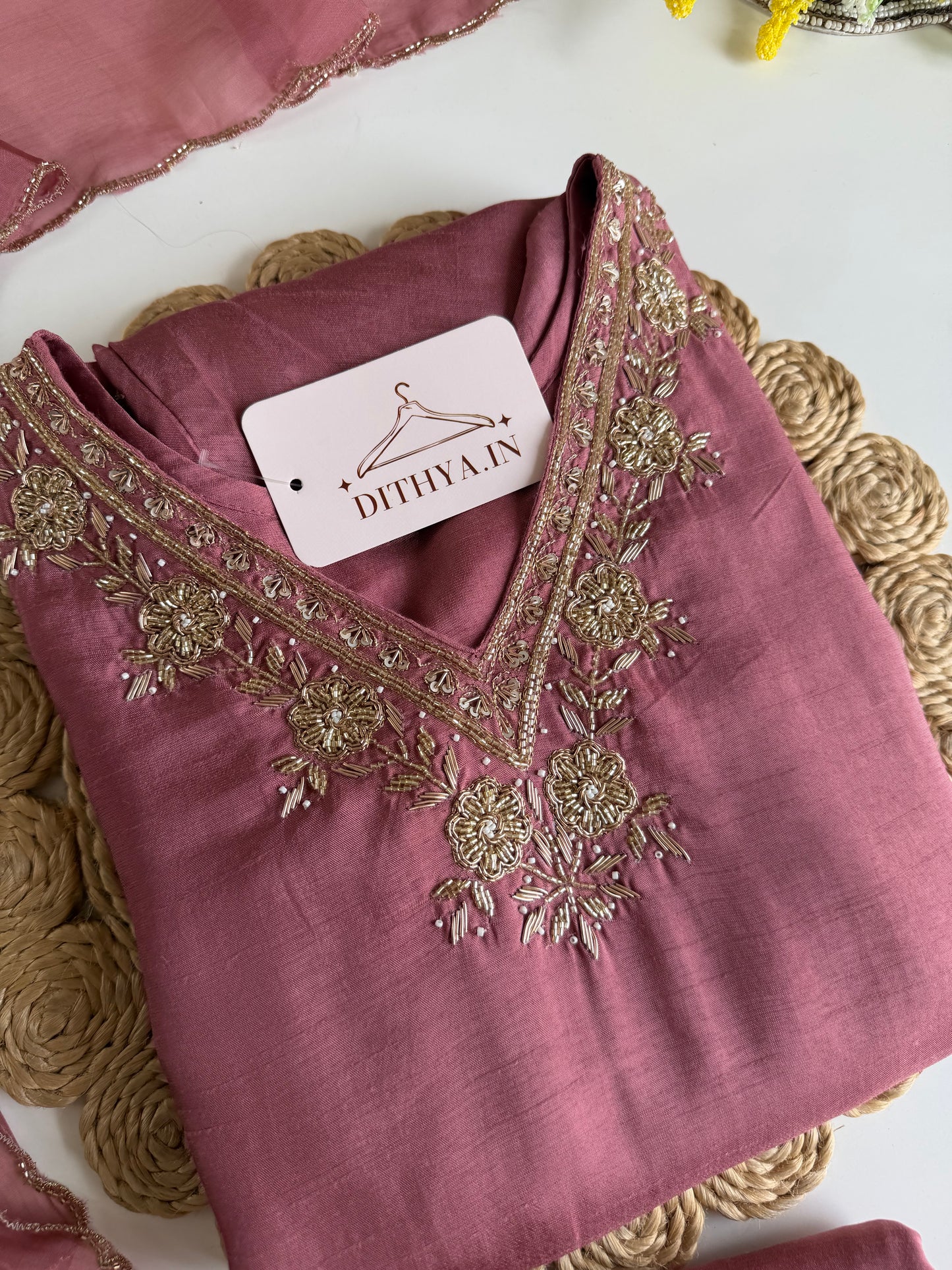 K661 - Russian silk handwork aline Kurti with pants and dupatta