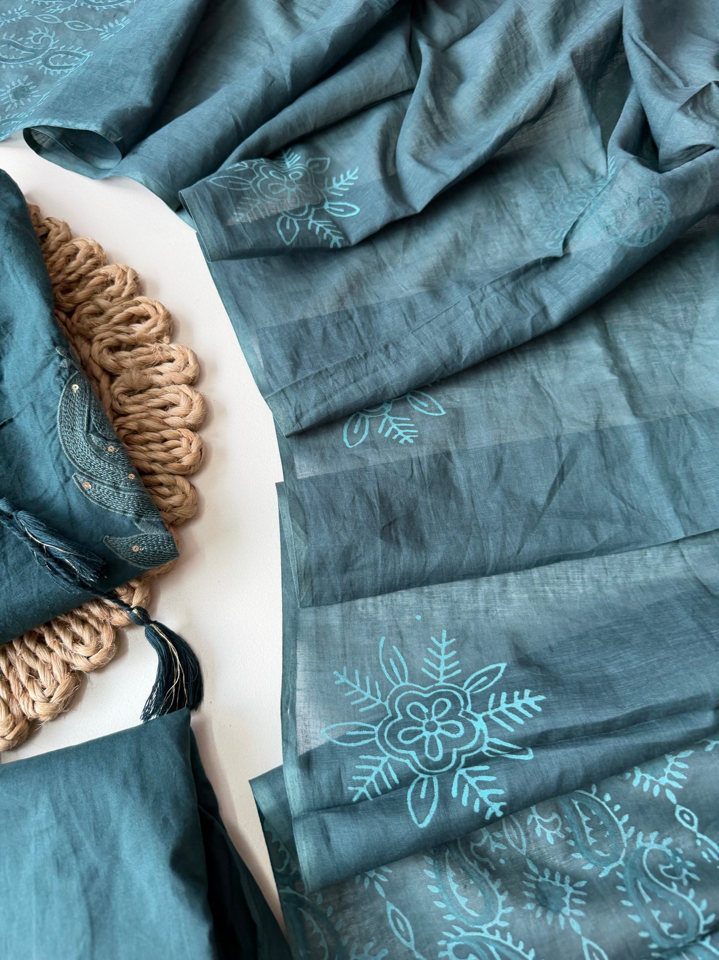 K583 - Cotton embroidery straight Kurti with pants and dupatta in 2 colours