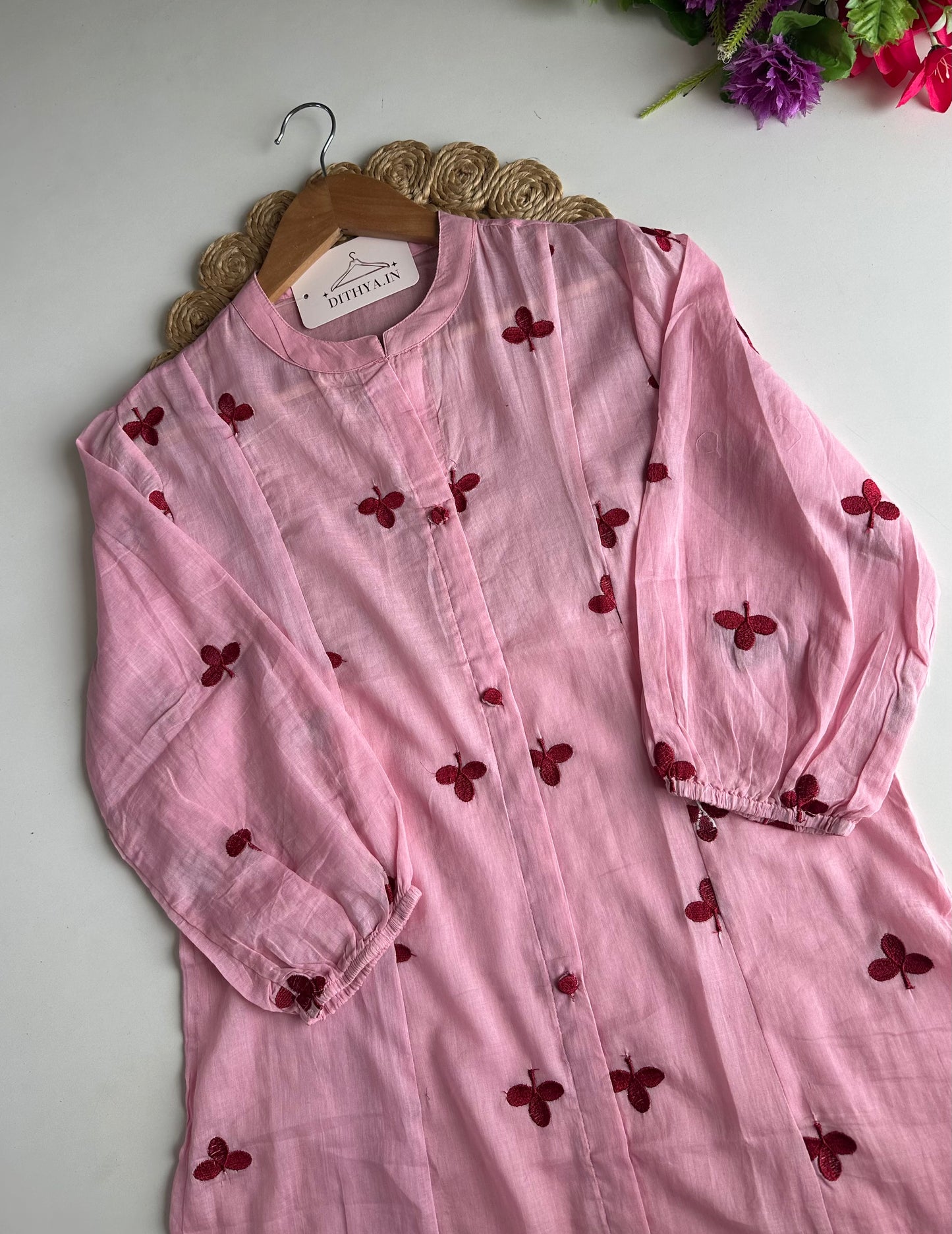 K473 - Mul cotton embroidered Aline Kurti with pants