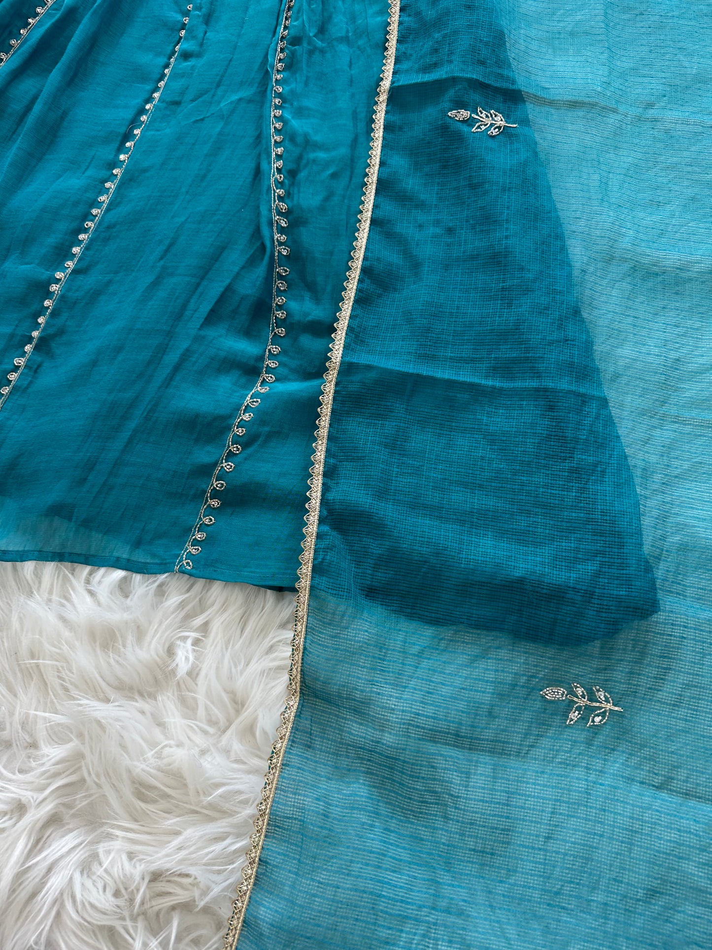 K016 - Mul Chanderi zardosi Anarkali with pants and dupatta