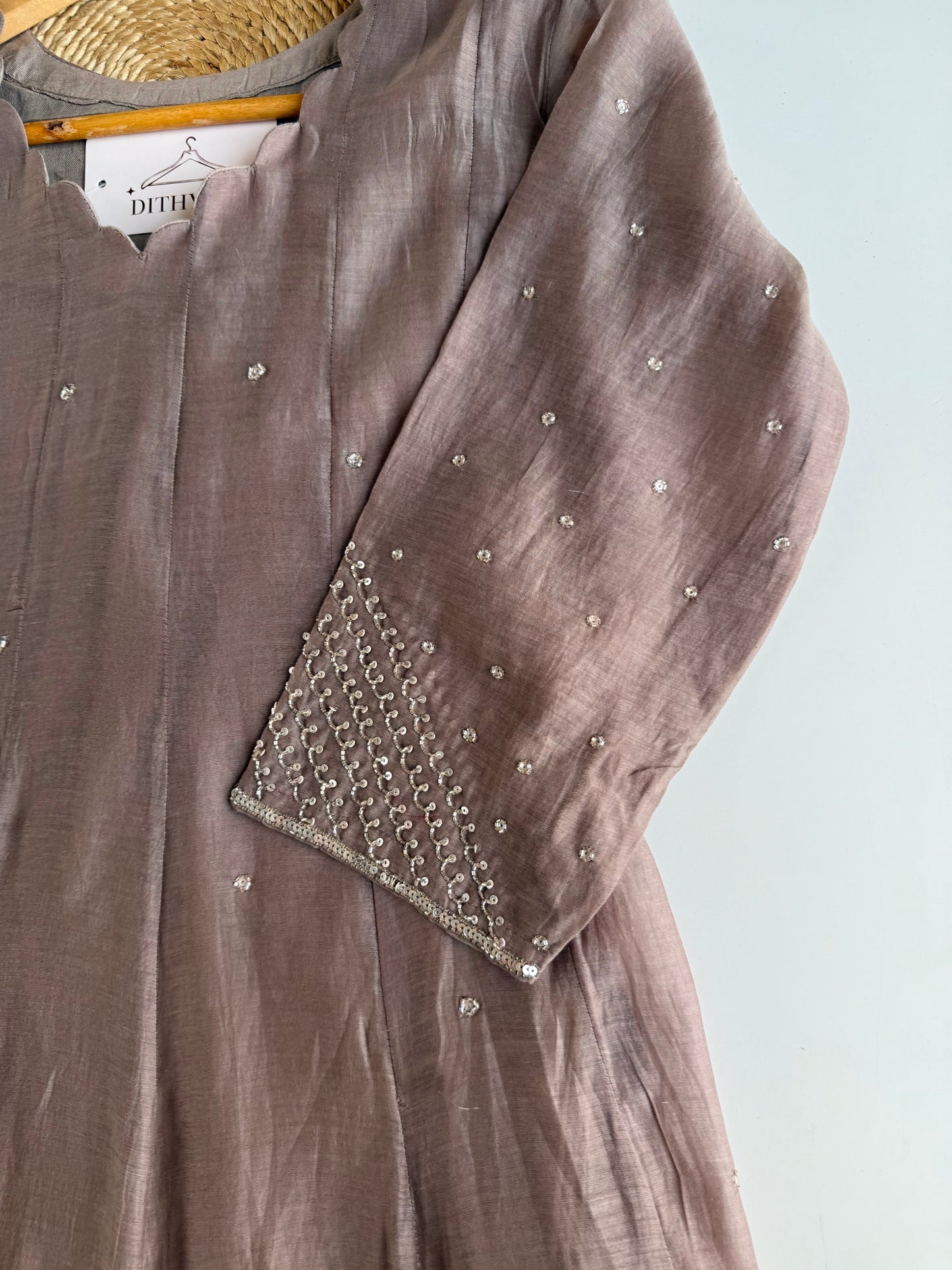 K305 - Mul chanderi handwork Anarkali with pants and dupatta