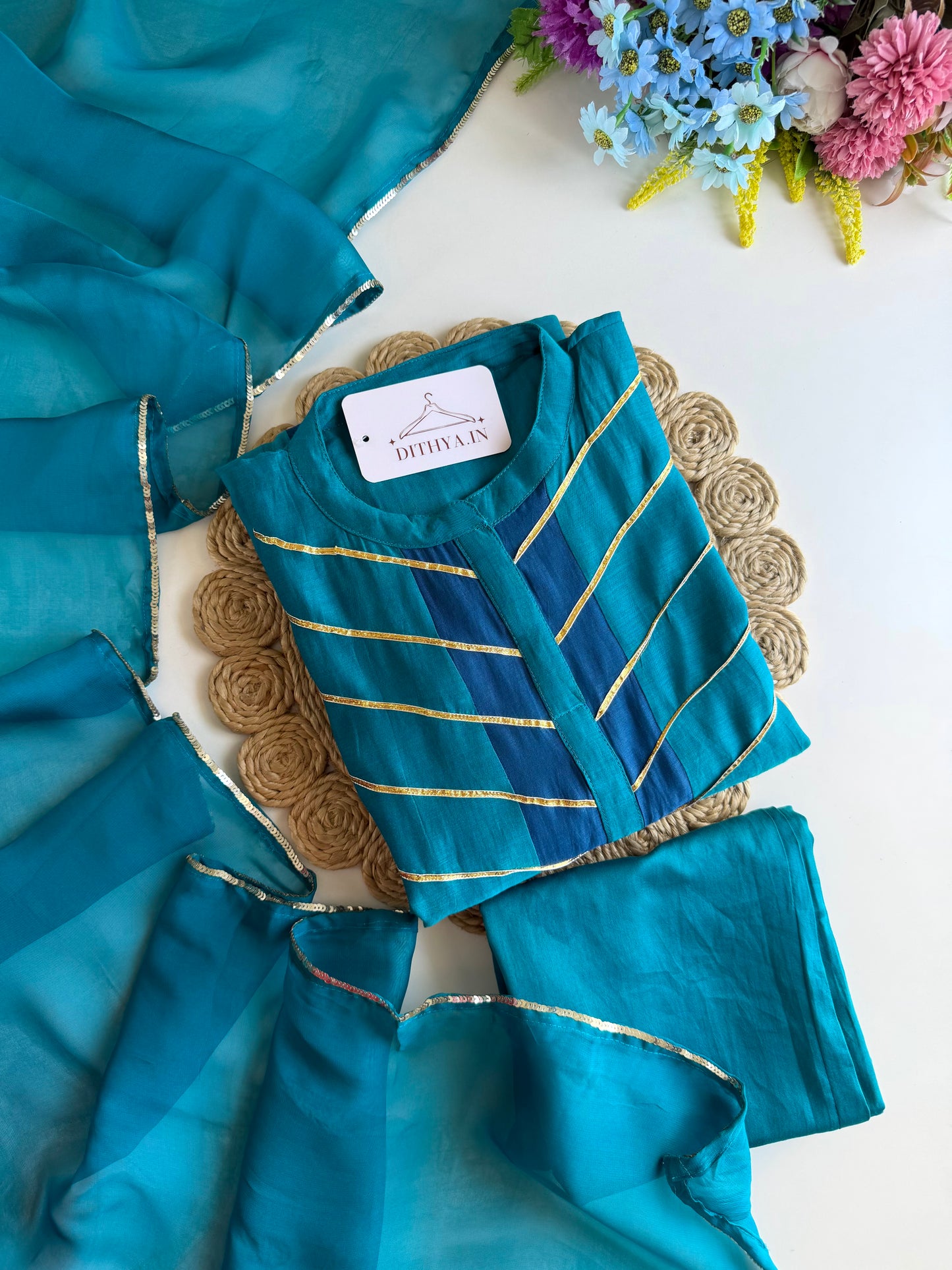 K704 - Mul chanderi handwork Anarkali with pants and dupatta