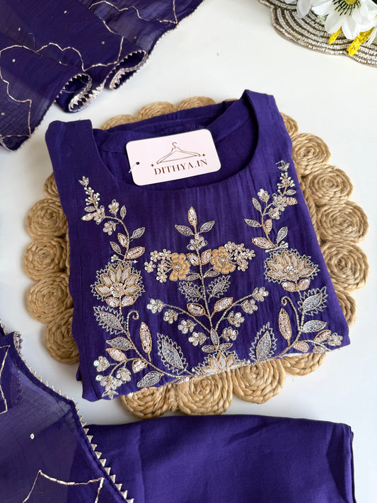 K082 - Mul chanderi handwork Anarkali with pants and dupatta