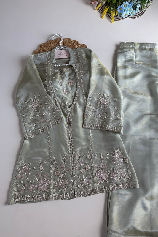 K140 - Tissue  silk handwork coord set (Inner and palazzo)