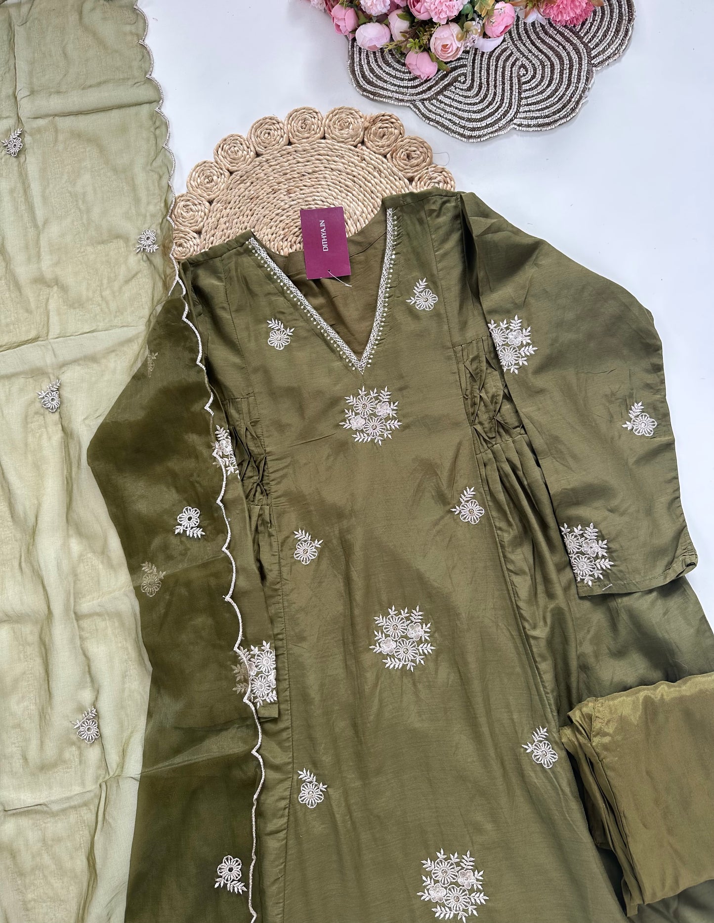 K370 - Mul Chanderi Zari work Anarkali with pants and dupatta in 2 colours