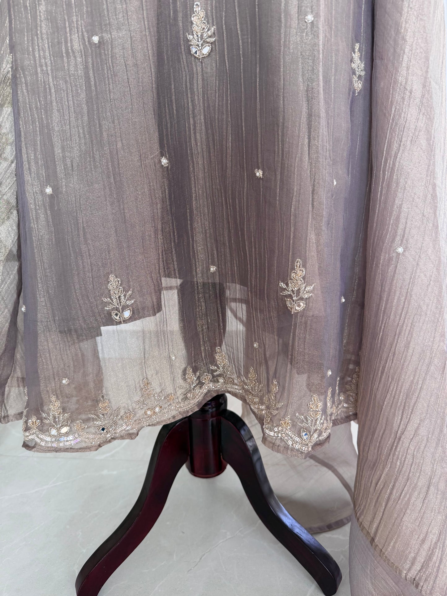 K712 - Glass crush tissue handwork Anarkali with pants and dupatta in 2 colours