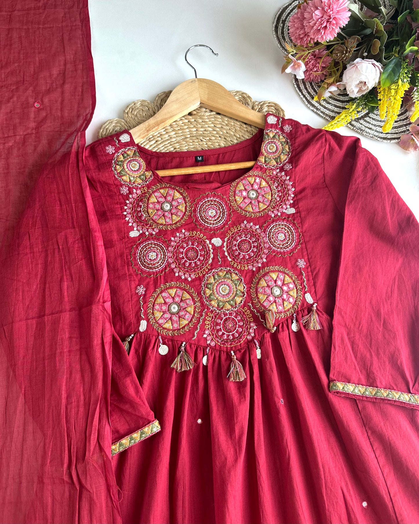 K464 - Mul Cotton Anarkali with pants and dupatta