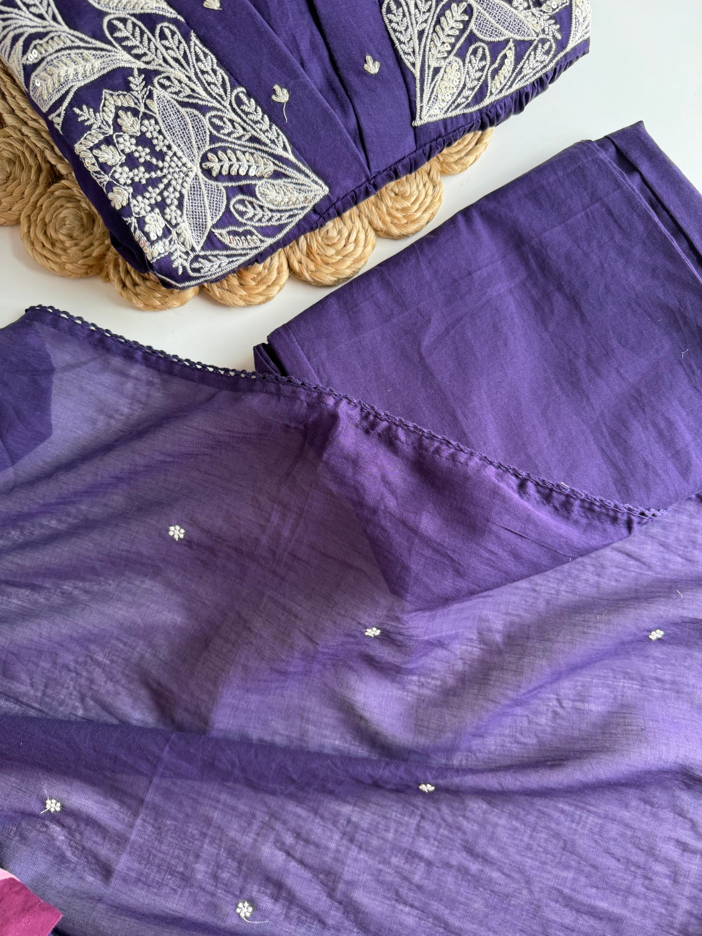 K650 - Mul cotton embroidered Anarkali with pants and dupatta