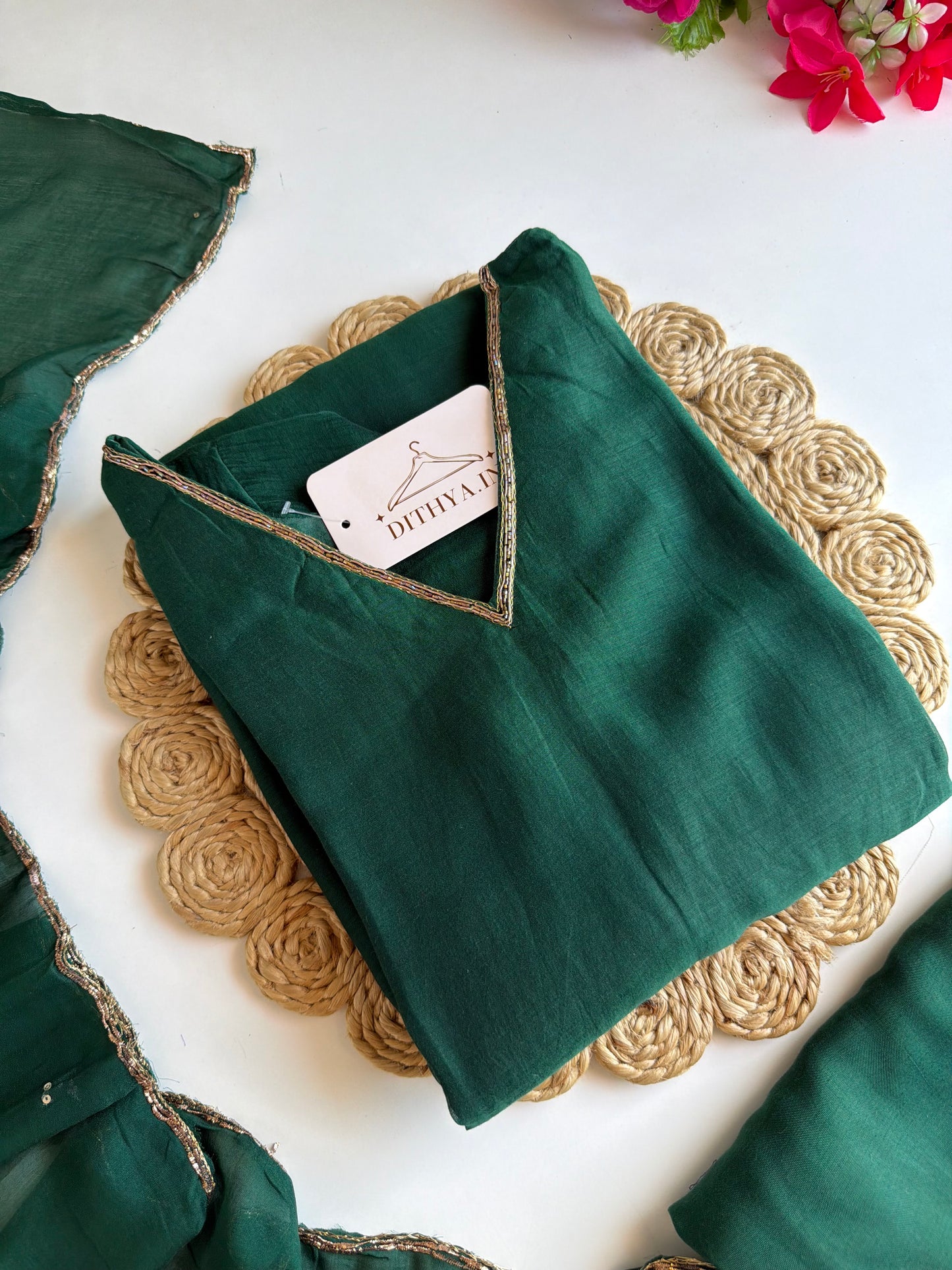 K260 - Mul chanderi handwork Aline Kurti with pants and dupatta
