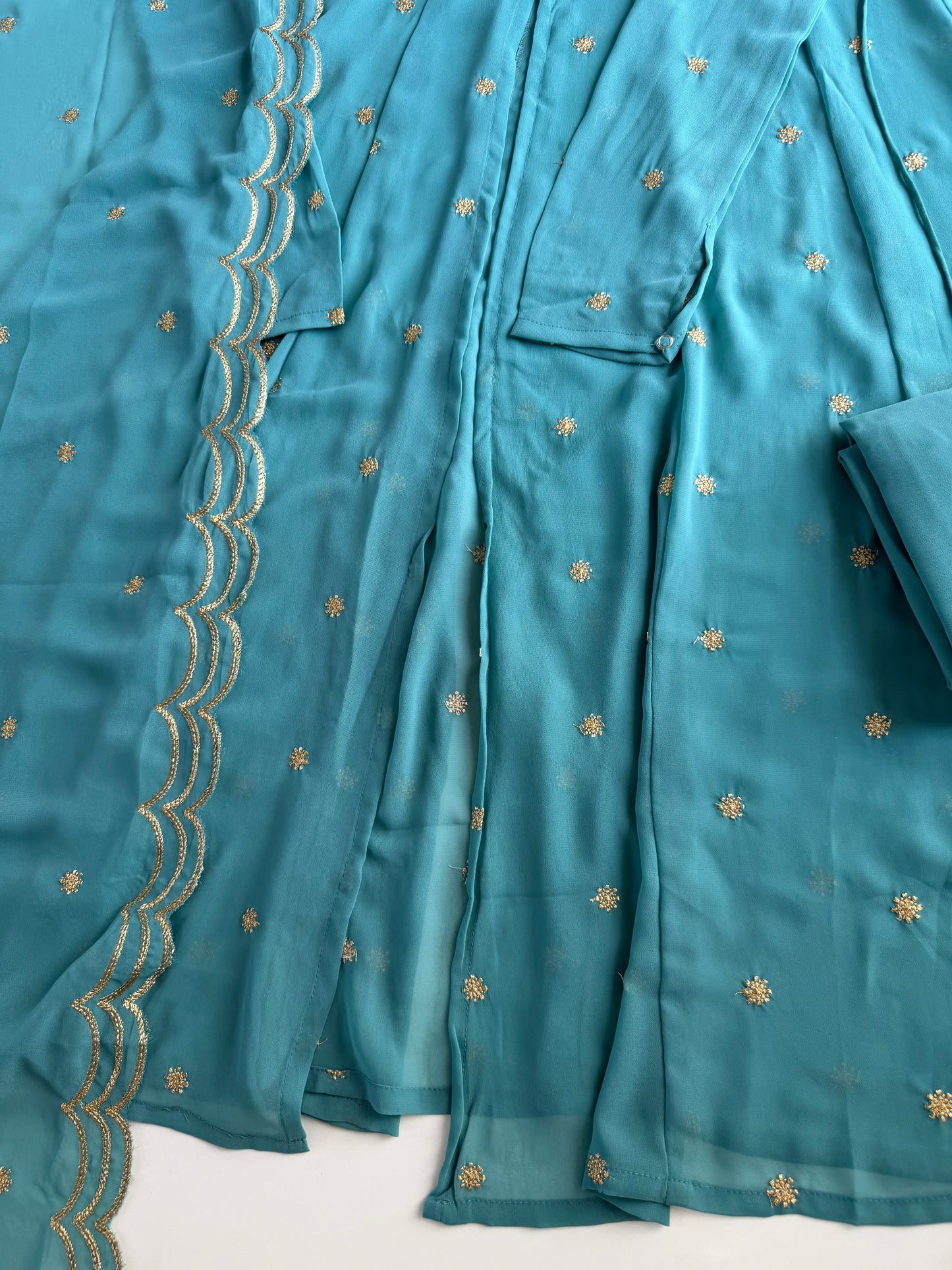 K636 - Georgette handwork Anarkali with centre slit, palazzo & Dupatta