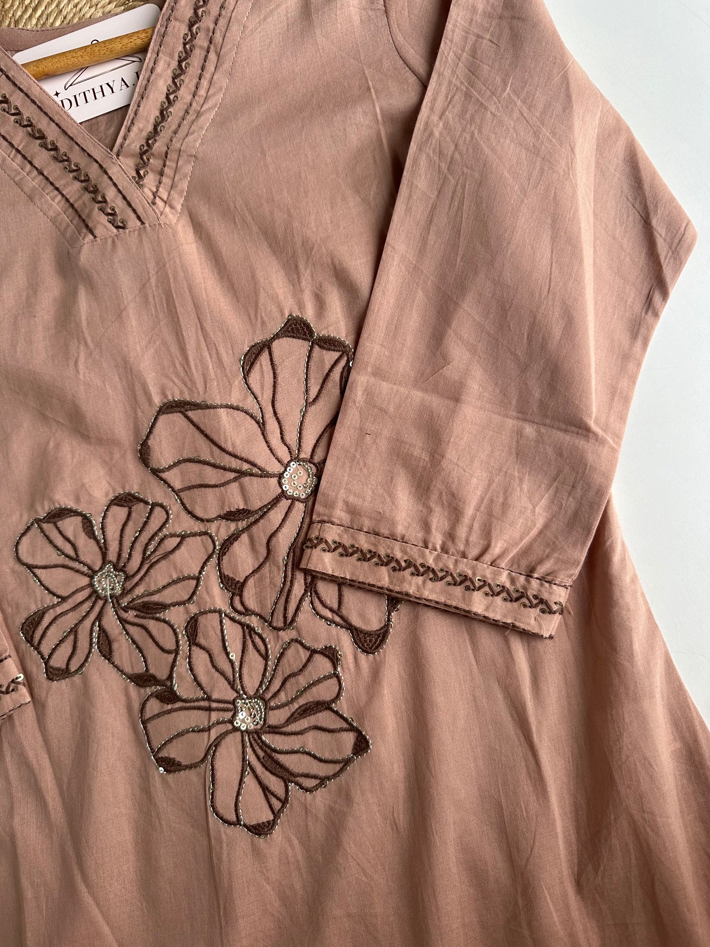 K184 - Mul cotton embroidered straight Kurti with pants and dupatta