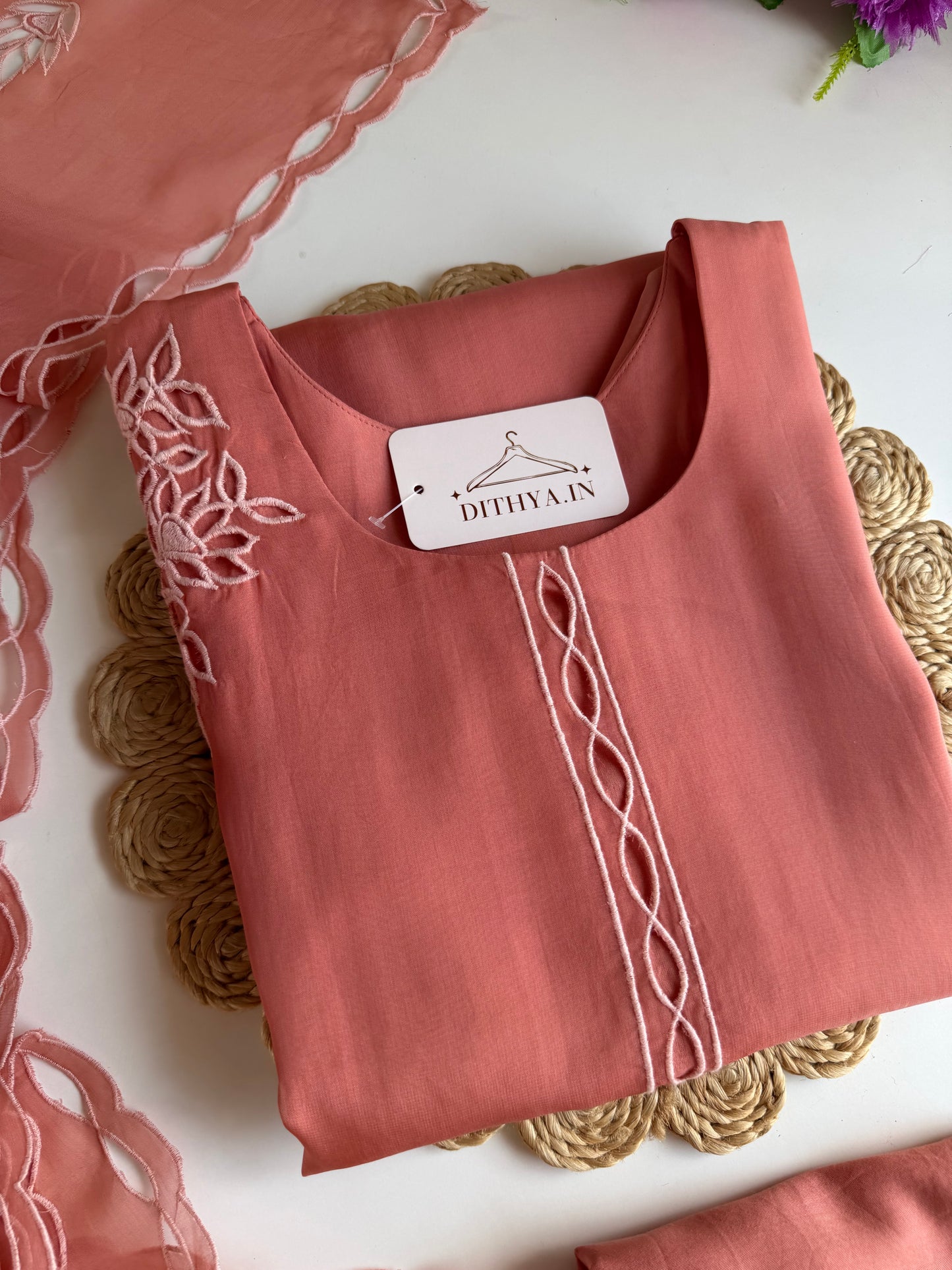 K705 - Viscose organza cutwork straight Kurti with pants and dupatta