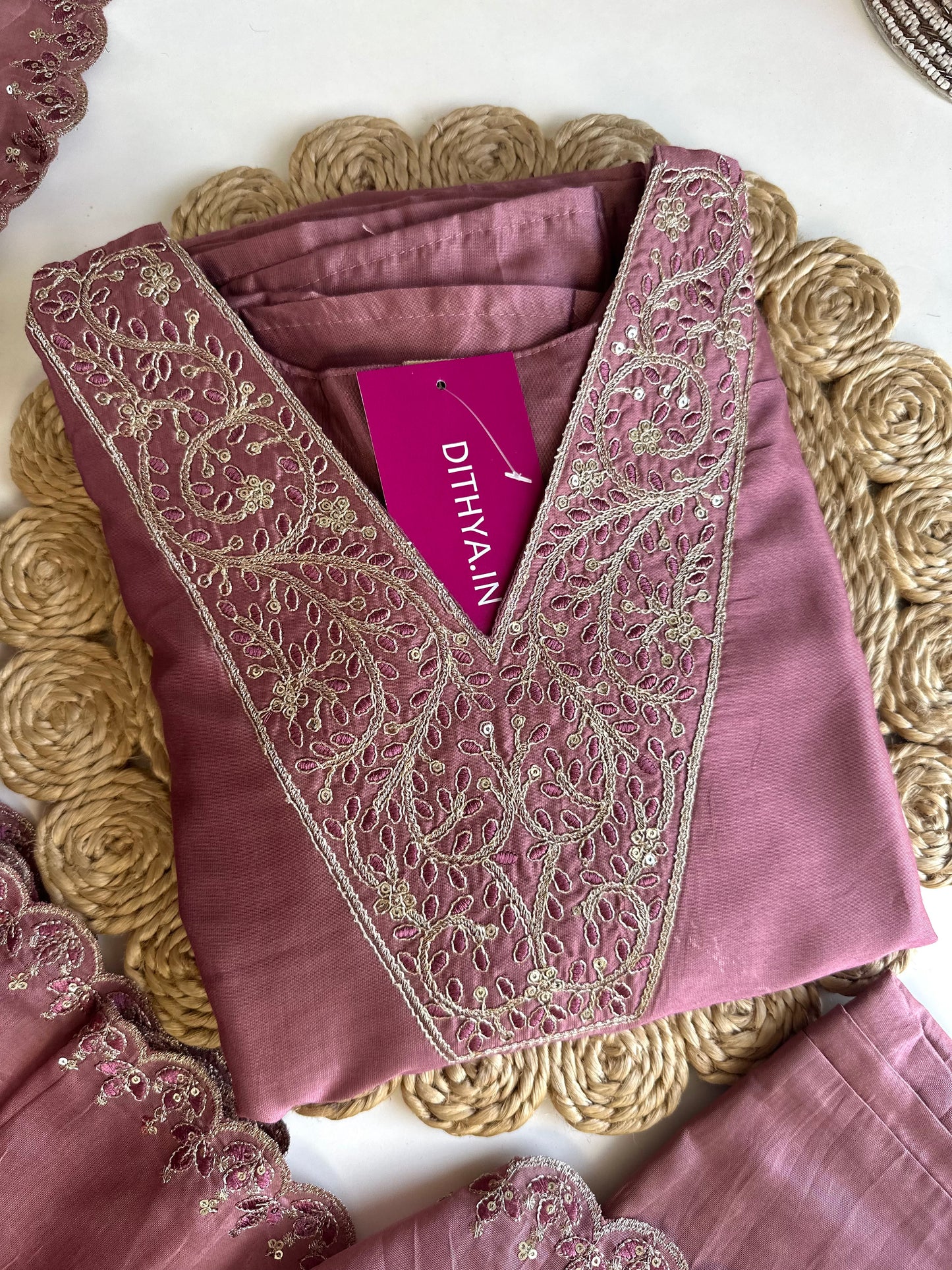 K457 - Roman silk zari work Aline Kurti with pants and dupatta in 2 colours