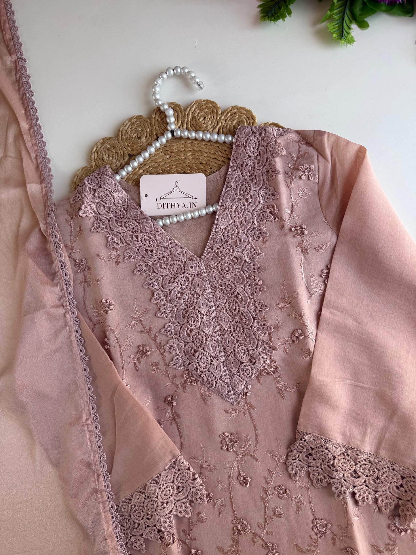 K551 - Mul chanderi 3D embroidered straight Kurti with pants and dupatta