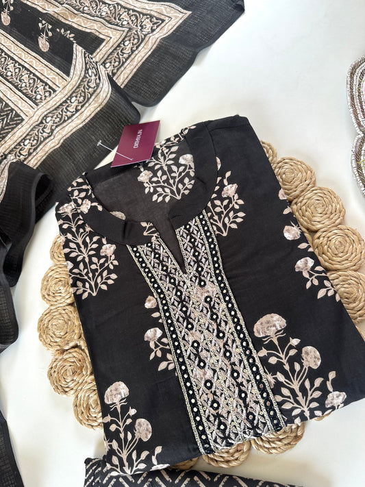 K362 - Cotton printed Aline kurti with pants and dupatta