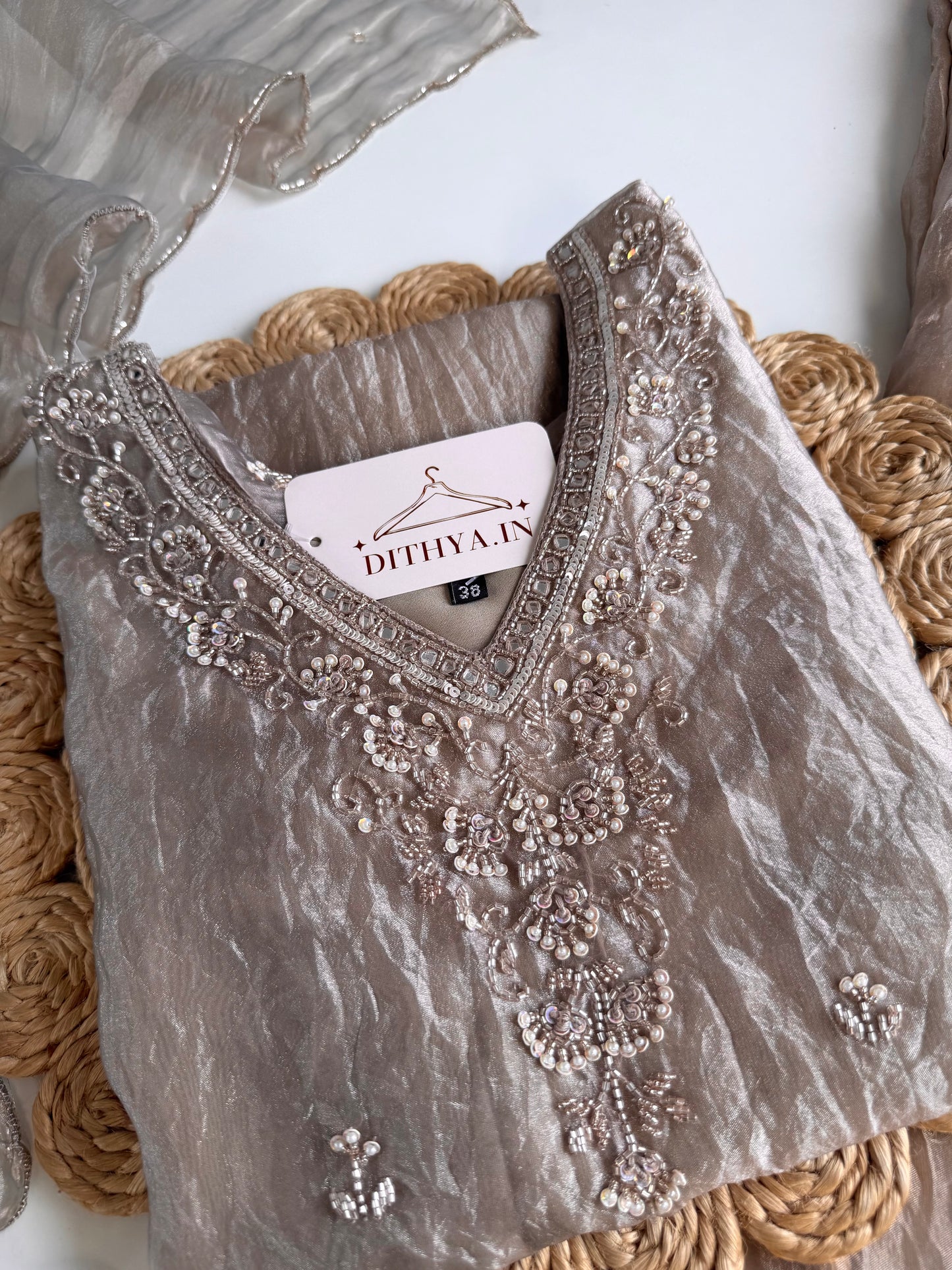 K184 - Crushed glass tissue short Kurti with divider pants and dupatta