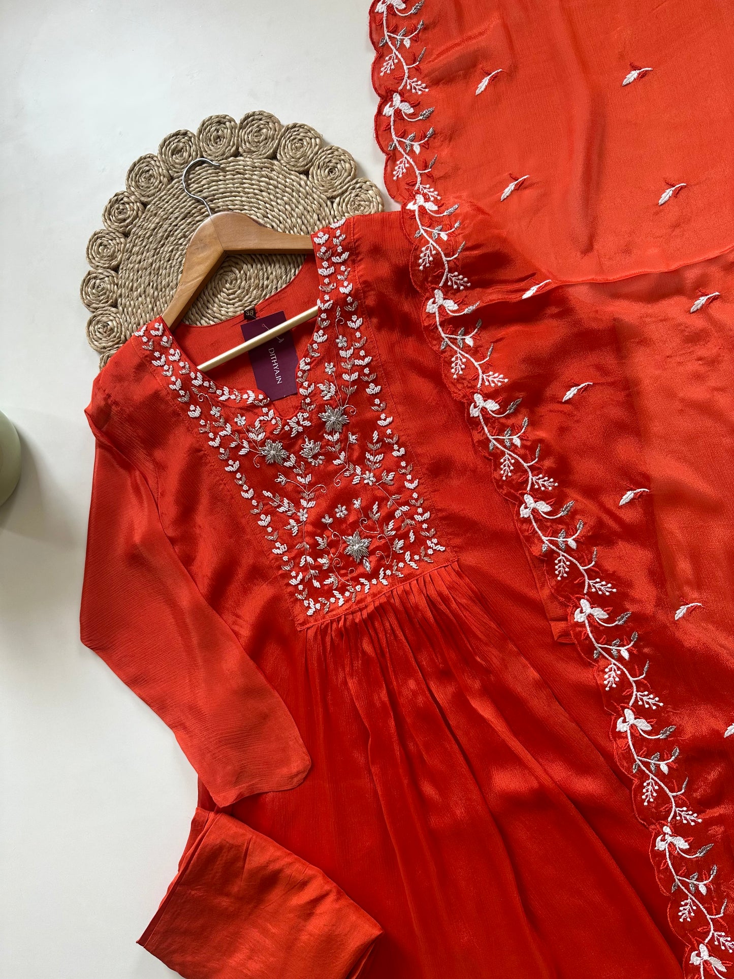 K223 - Handwork Chinnon Anarkali with pants and dupatta.