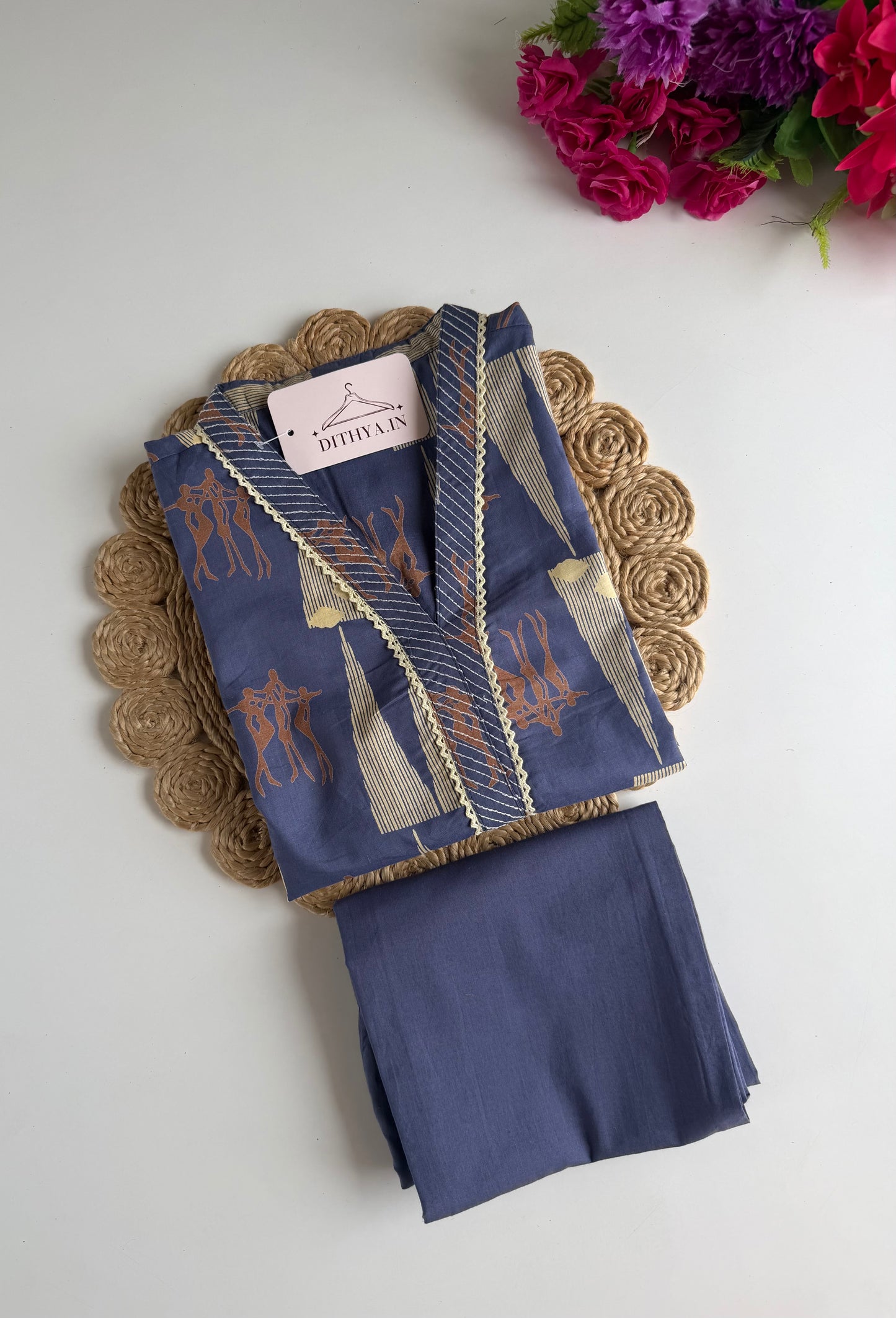 K542 - Mul cotton printed aline Kurti with pants