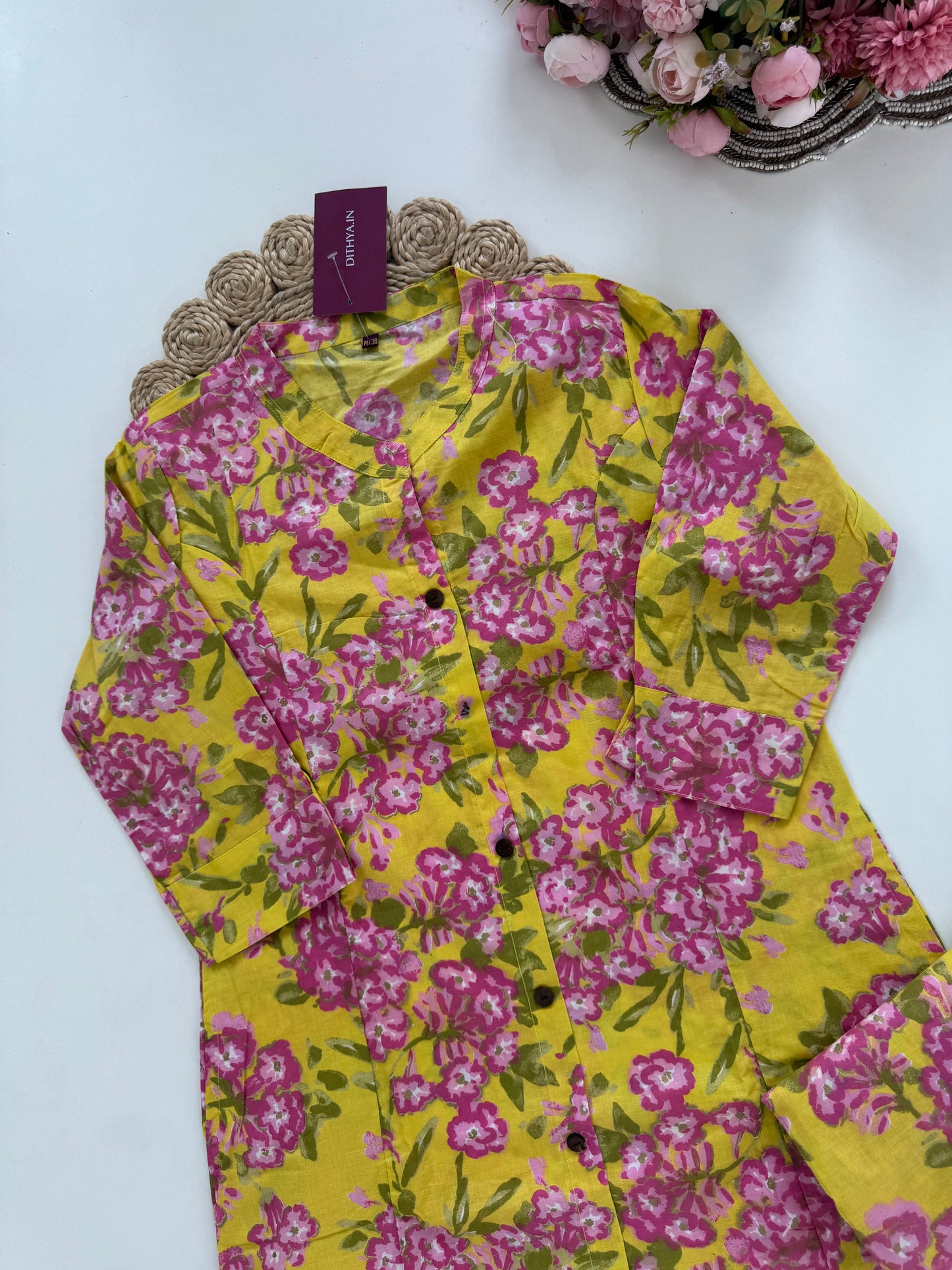 K008 - Cotton floral Aline Kurti with pants